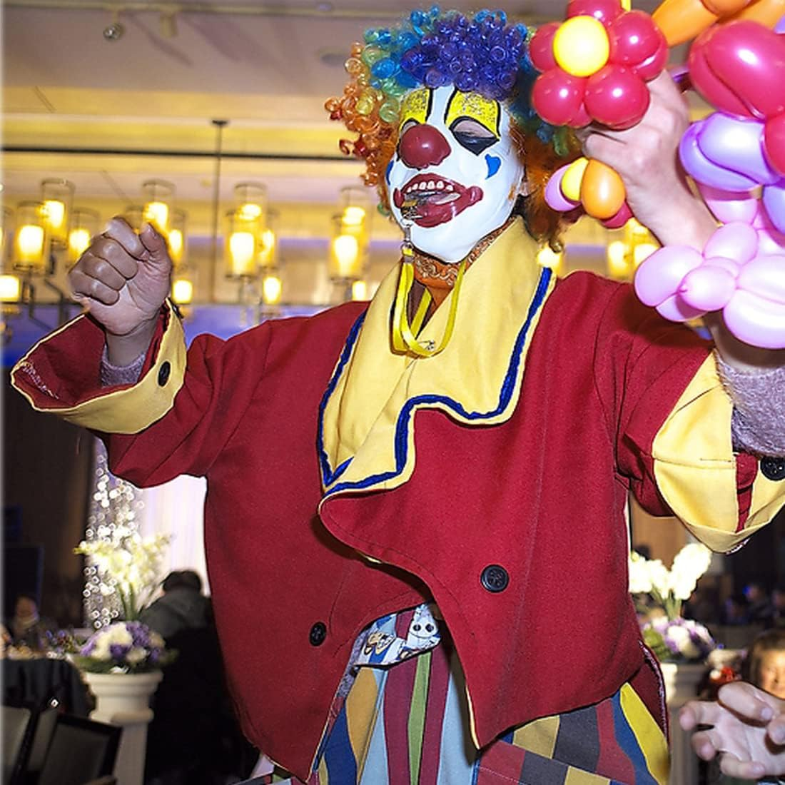 Latex Clown Mask with Colorful Hair Red Nose Clown Mask Costumes Creepy Clown Cosplay Dress up Halloween Adult Man Woman Role Play Party Props image number 3