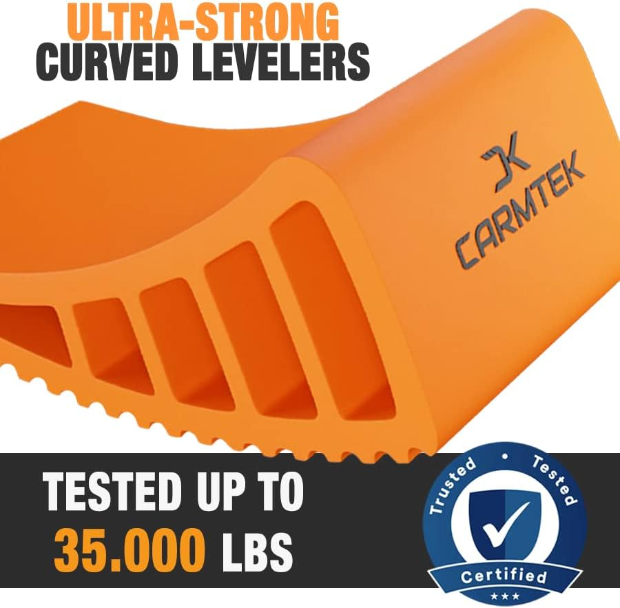 CARMTEK Camper Leveler Premium Kit | Fit Curved RV Levelers with Wheel Chocks, Rubber Mats & Carry Bag for Tight Dual Axle Trailers Faster Leveling System than Blocks Accessories image number 5
