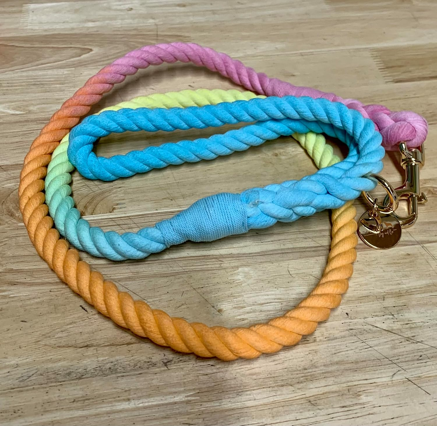 DROVERS Dog and Co Organic Cotton Rope Lead - Handmade - Organic Cotton - Brass Clip - Orange,Pink and Blue- Durable - 1.5 Mt image number 2