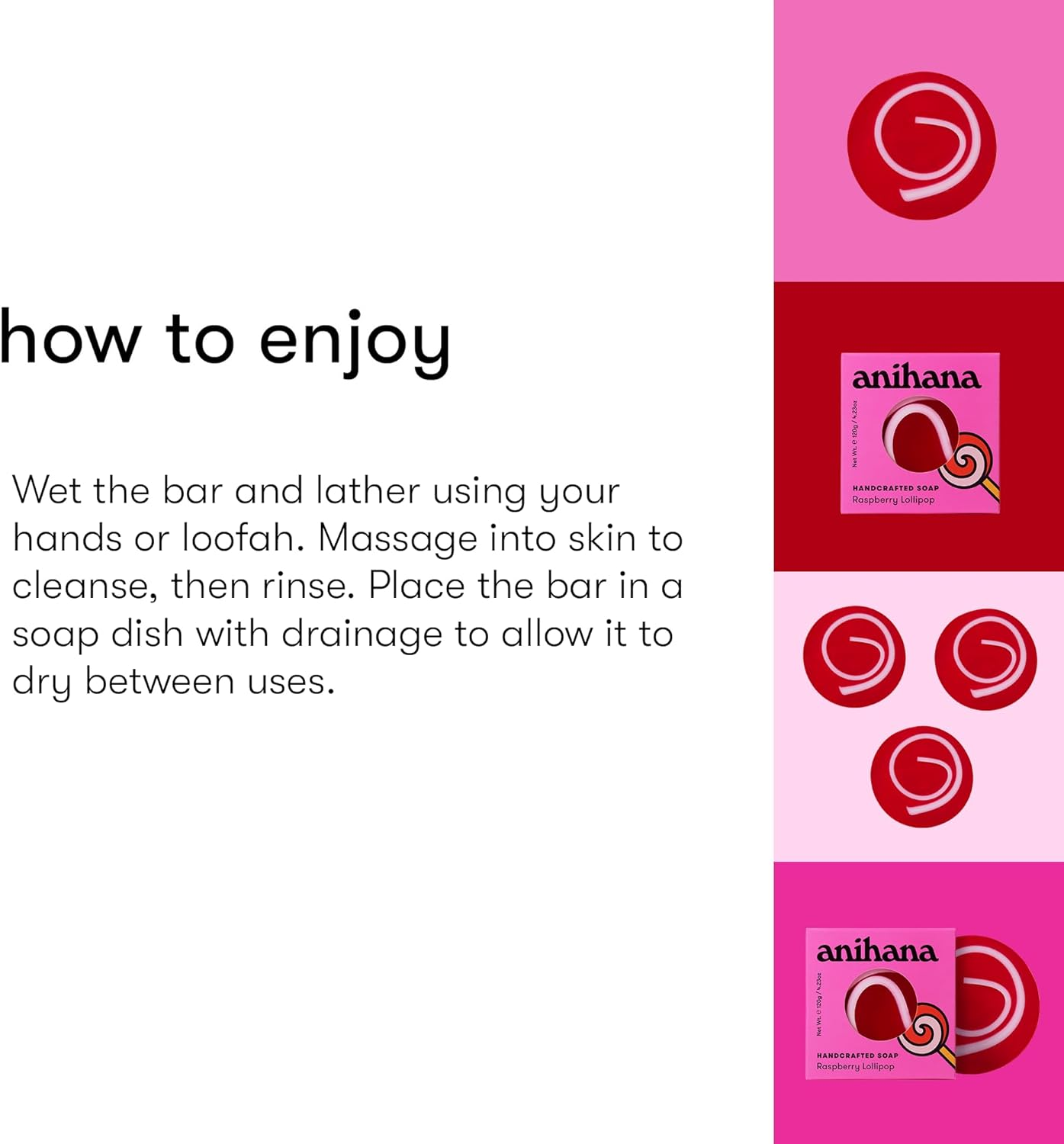 ANIHANA Soap Bar Raspberry | Lollipop - Gentle Cleanse to Hydrate & Moisturize Skin, Body & Hands - 120 Gr image number 6
