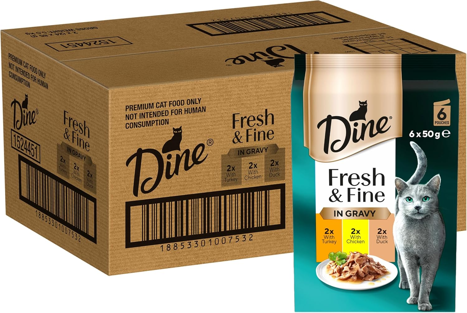 Dine Fresh and Fine Wet Cat Food Turkey, Chicken & Poultry in Jelly 50G Pouch, 18 Pack image number 6