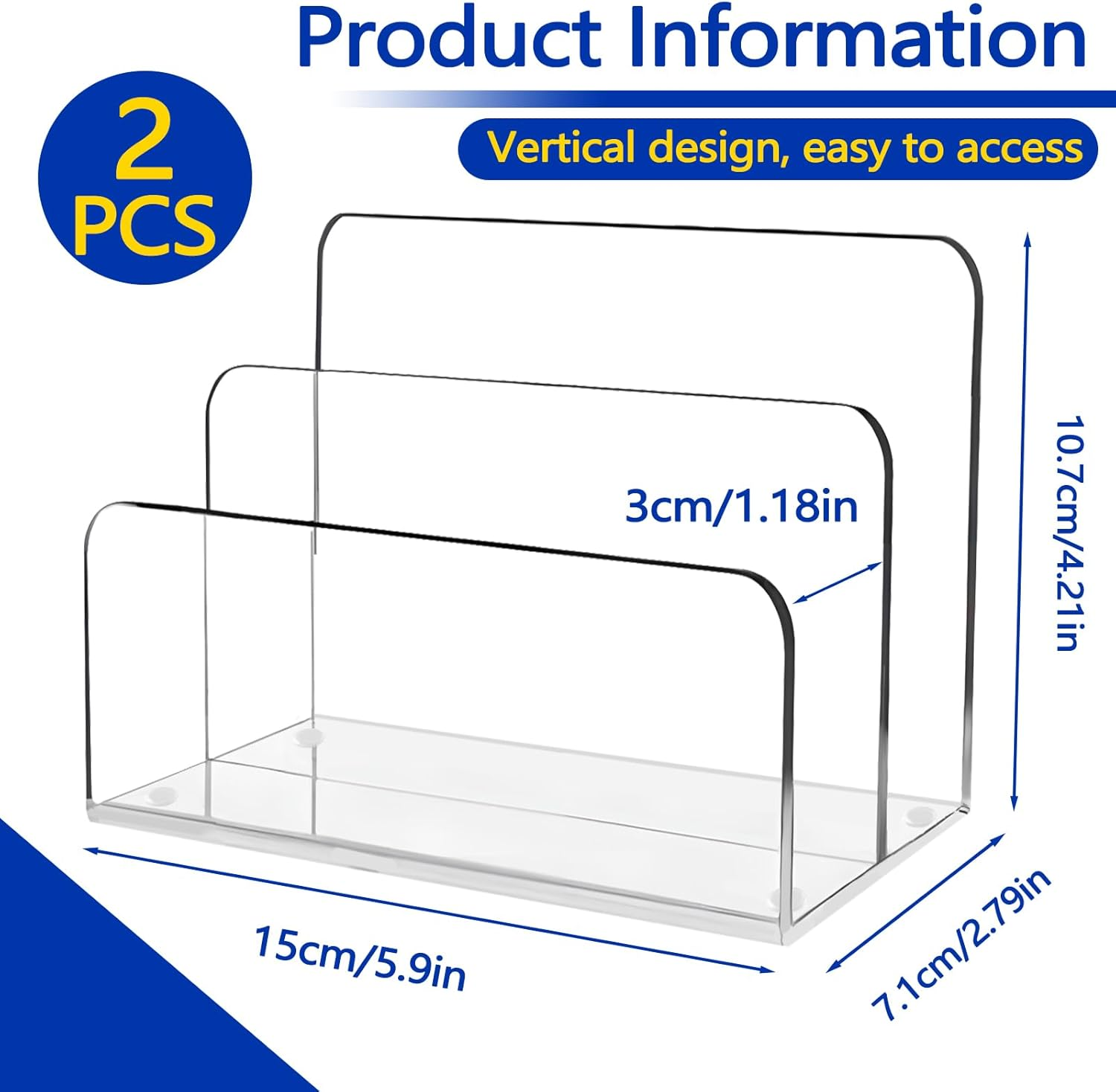 Sekonow 2 Pack Mail Organizer Mail Holder for Desk, 2 Section Clear Acrylic Letter Holder Mail Sorter Countertop, Vertical Modern Home Office Desk Organizer for Envelope File image number 4