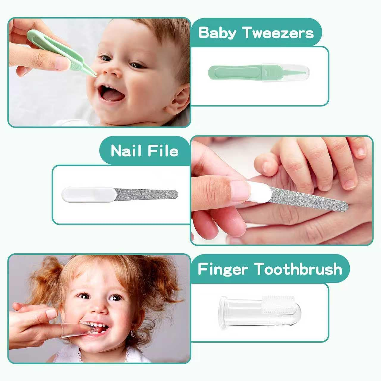 Baby Healthcare and Grooming Kit with Nail Clippers, Scissors, Infant Grooming Kit for Newborns (18 in 1, Green) - 25 Pc Green Kit image number 7