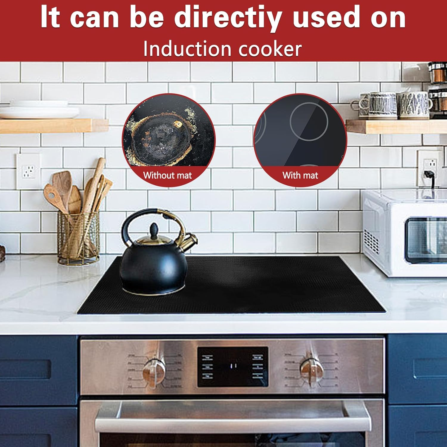 Westch 40X60Cm Large Induction Protective Mat, Silicone, Non-Slip, Heat-Insulated, Black, Induction Hob Protector, Induction Mat image number 5