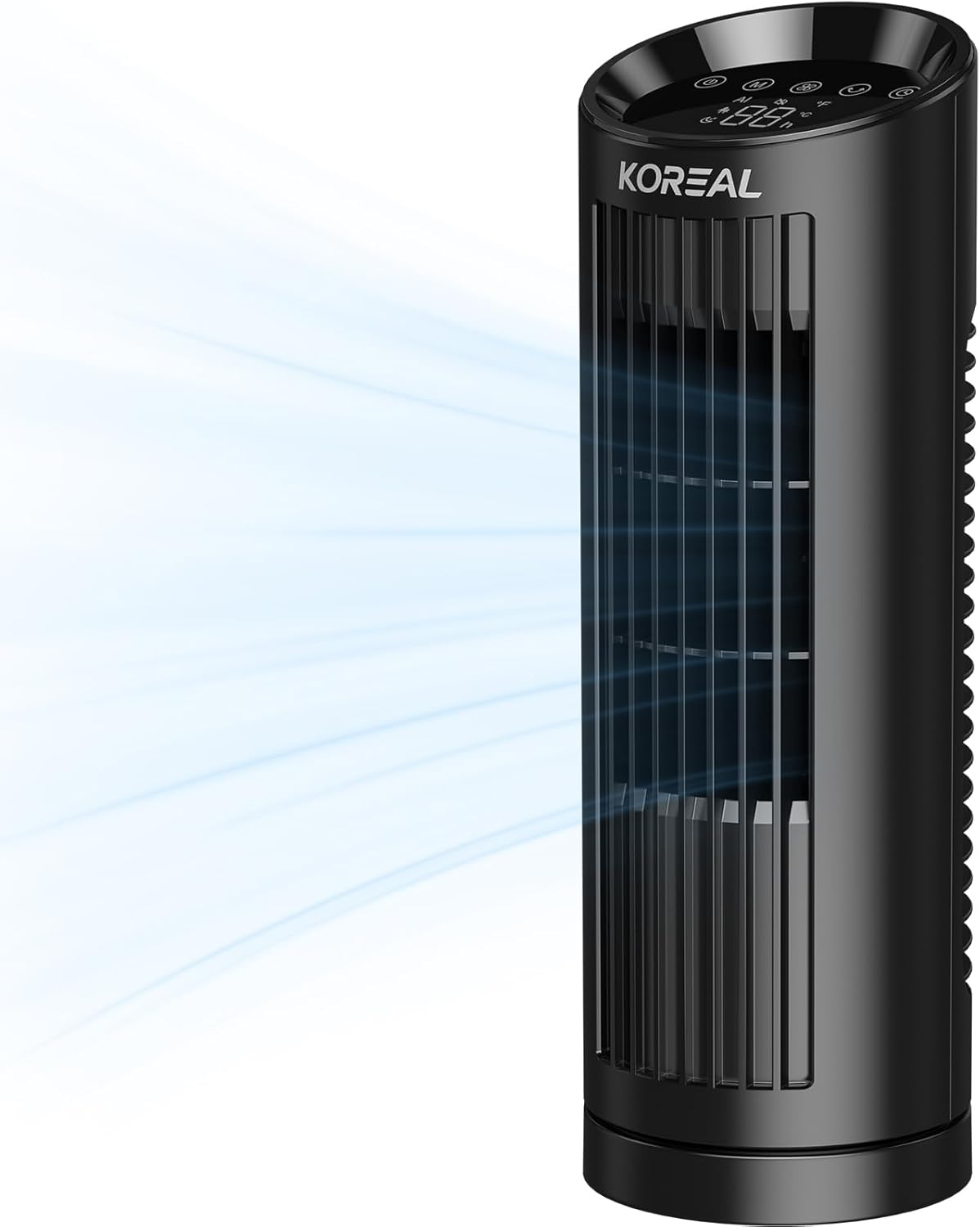 Koreal Desk Fan, 33Cm Quiet Cooling Tower Fan for Bedroom, 4 Speed, 3 Mode, 12H Timer, Digital Touch Screen, Safe Bladeless Table Fan for Home Desktop Office image number 2