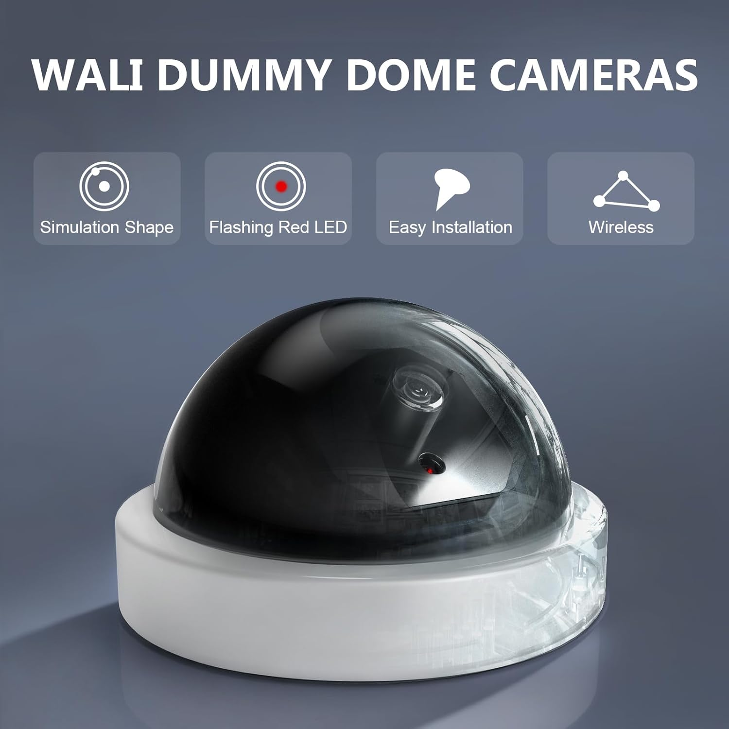WALI Dummy Fake Security CCTV Dome Camera with Flashing Red LED Light with Security Alert Sticker Decals (SDW-2), 2 Packs, White - Black image number 6