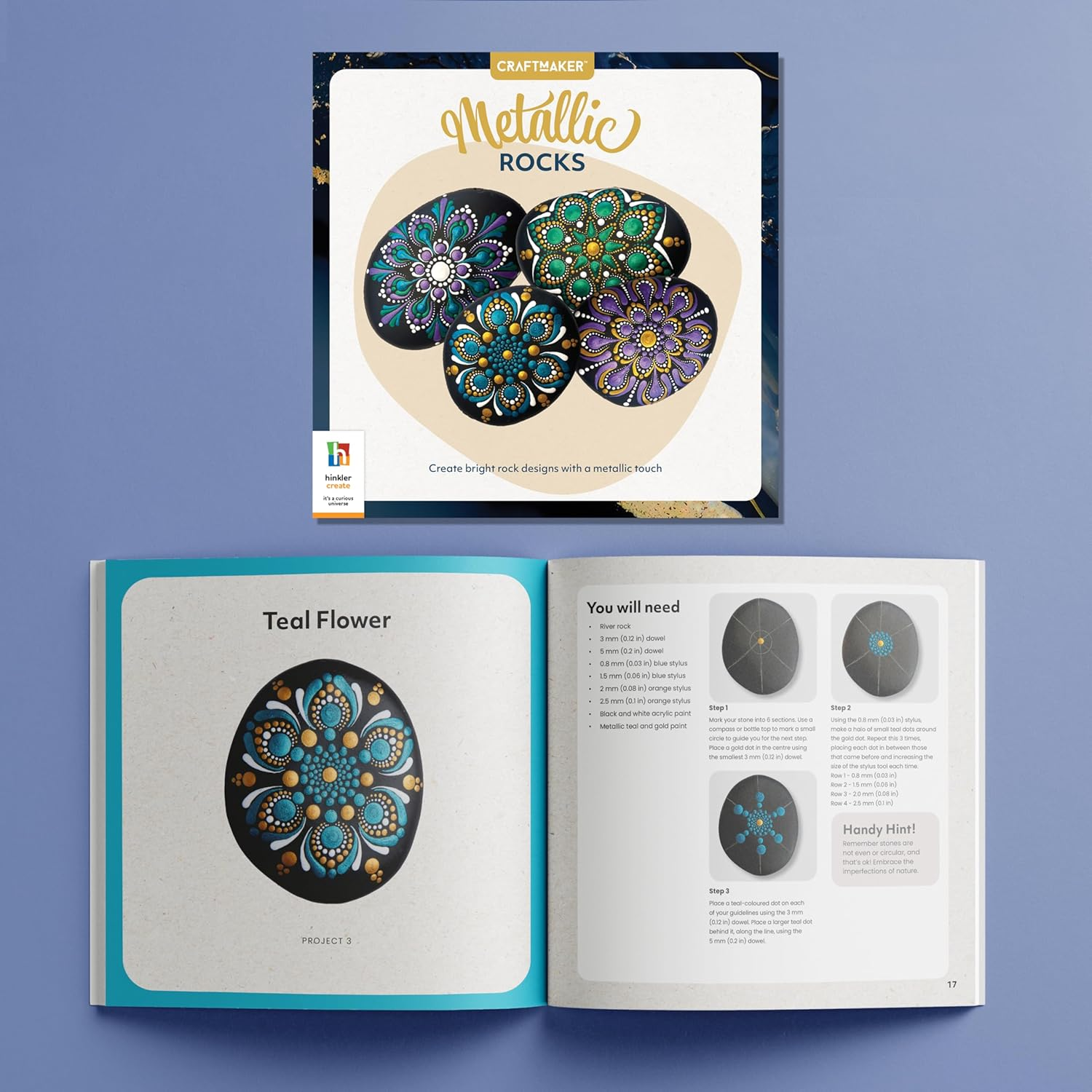 Craft Maker Paint Your Own Metallic Rocks - DIY Rock Art for Adults - Metallic Paints and Tools Included - Step-By-Step Projects - Creative Arts and Crafts image number 4