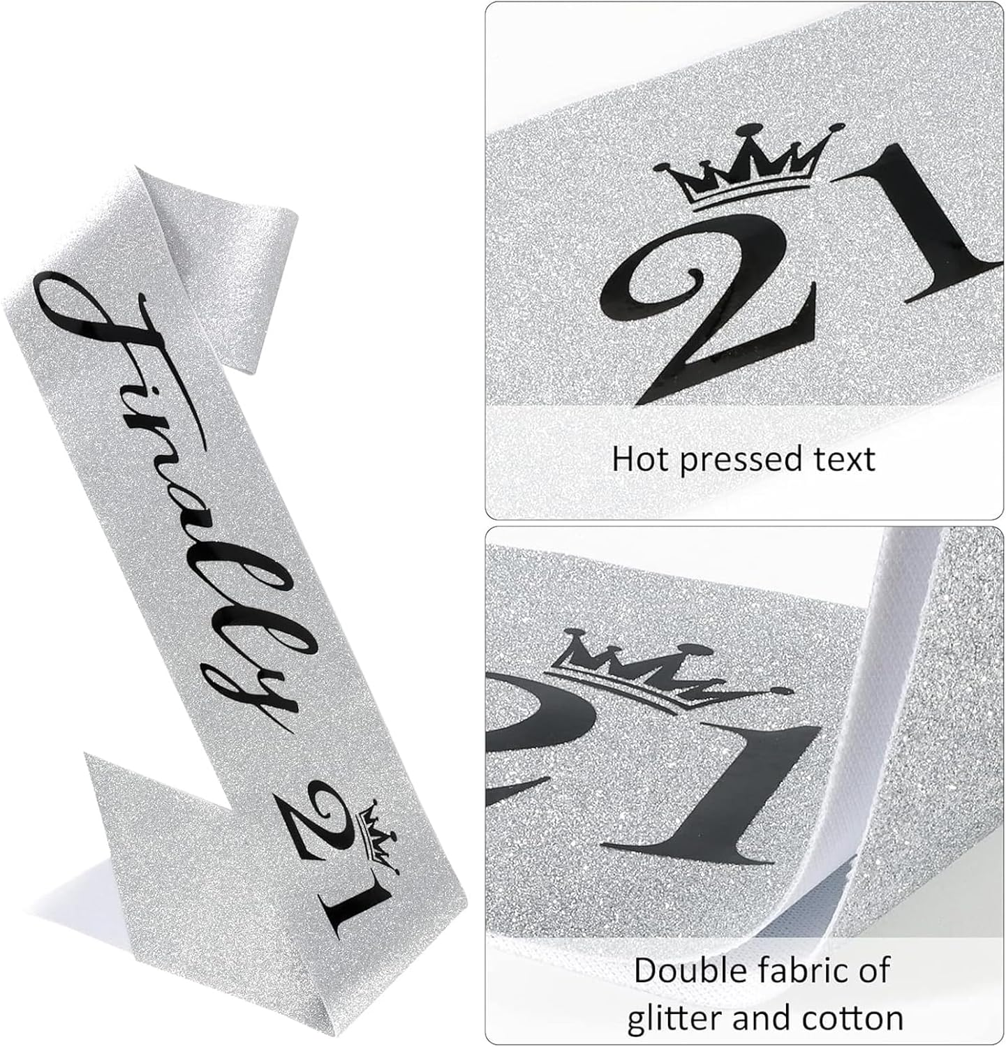 21St Birthday Crown and Sash, Silver 21St Birthday Decorations for Girl 21 Years Old Girl Birthday Gifts 21St Birthday Happy 21St Birthday Party Favor Supplies image number 2