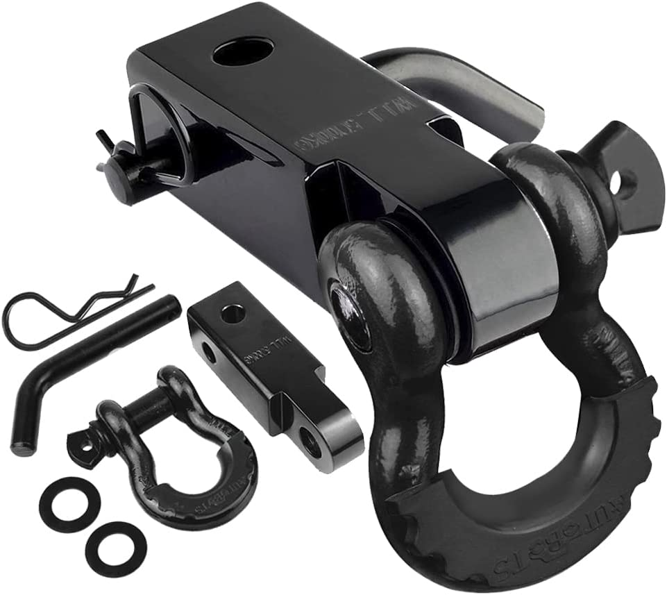 AUTOBOTS Tow Hitch Receiver 2", 45,000 Lbs Break Strength Heavy Duty Receiver with 5/8" Screw Pin, 3/4 Shackle, Towing Accessories for Vehicle Recovery Off-Road Red&Black