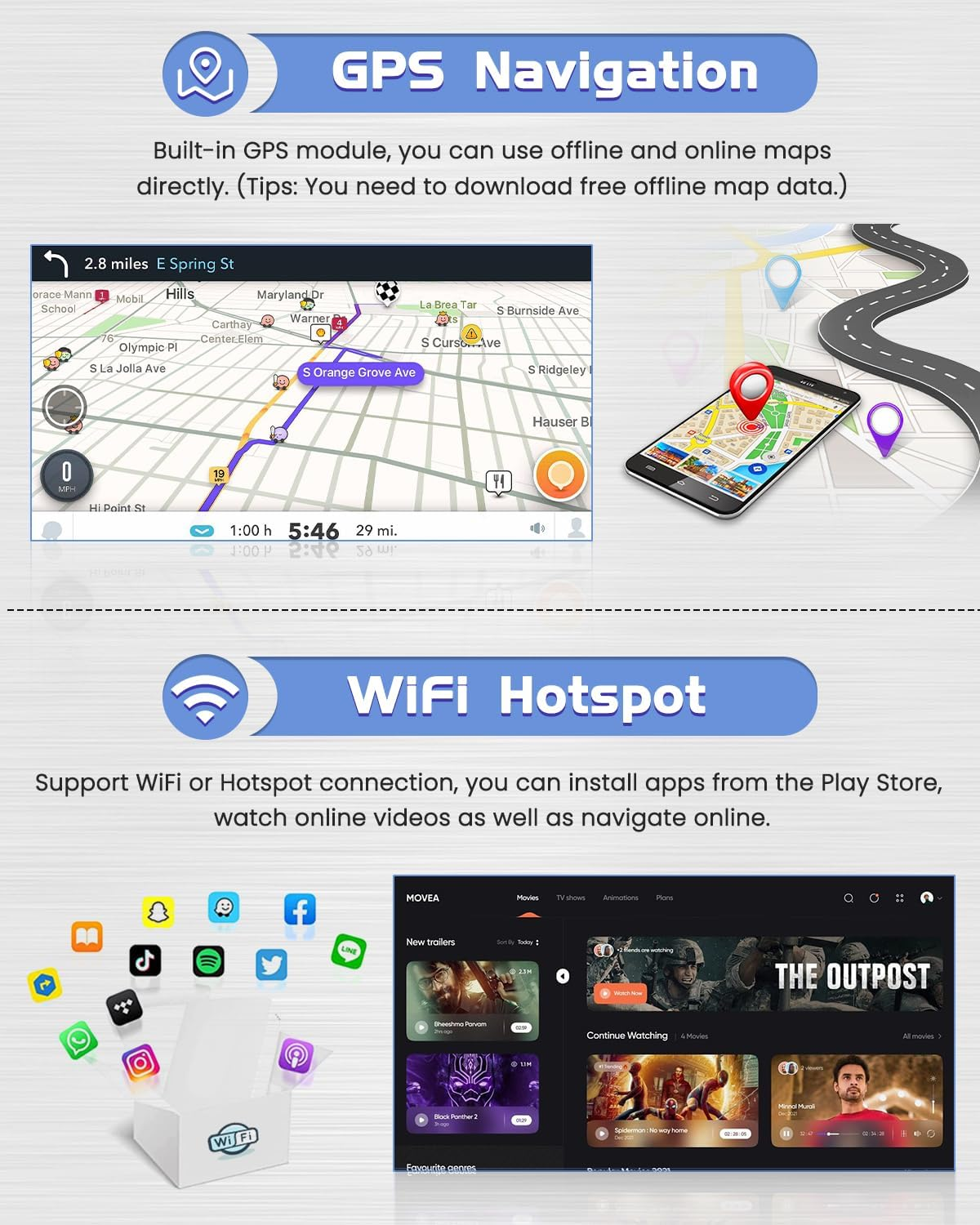 Roinvou 2+64G Android Carplay Stereo for 2008-2012 Subaru Forester Impreza WRX STI, Built-In Wireless Carplay with Android Auto, 9'' Touchscreen In-Dash GPS Navigation Support Mirror Link BT FM RDS