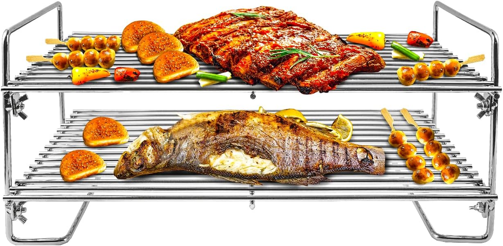 Dcyourhome Double Layer Stainless Steel Smoke Shelf/Grill Warming Rack Replacement Part for Traeger and Other Wood Pellet Grills & Gas Grills & Grill Grate Accessories (Smoke Shelf) image number 3