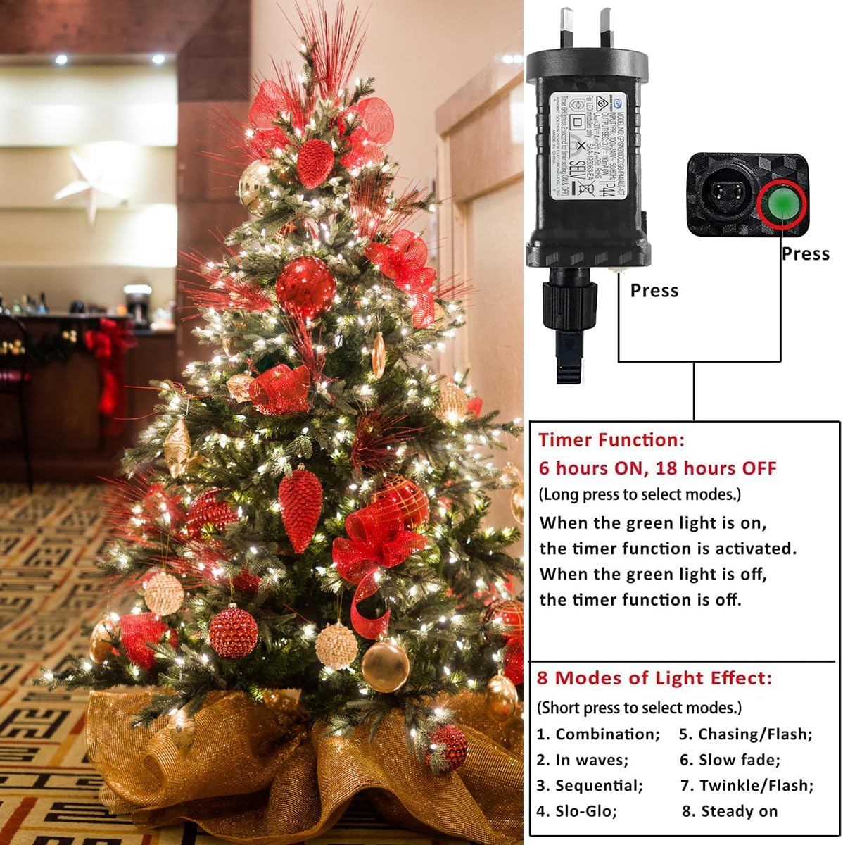 T Tersely 70M/700LED AU Plug String Fairy Lights, SAA Approved 31V Low Voltage 8 Lighting Modes, Timer Function, Indoor Outdoor White Lamp for Christmas Tree Party Wedding Garden image number 4