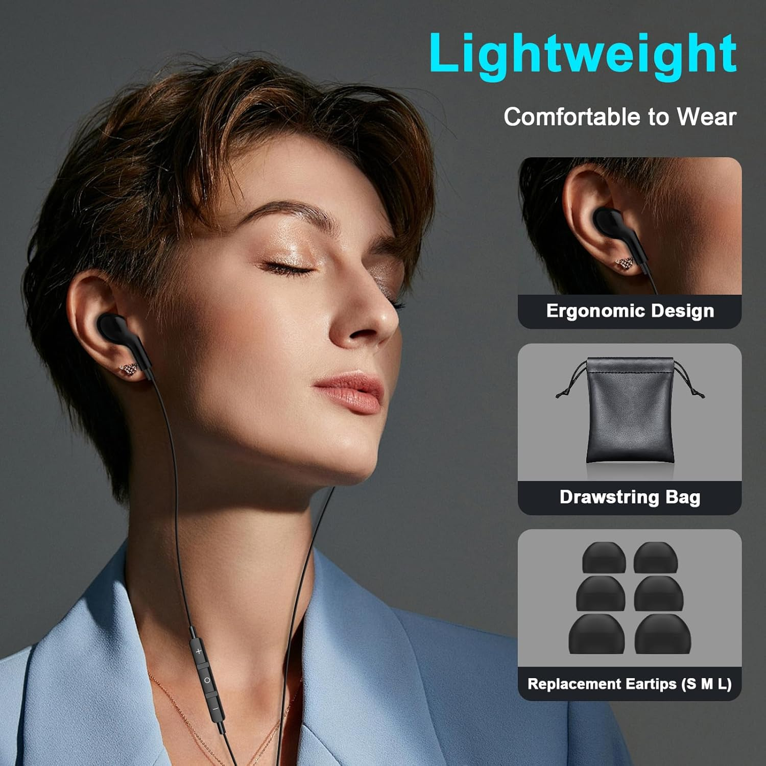 USB C Headphones Wired Earphones for Samsung Galaxy S24/S23/S22/S21 Ultra for Iphone 15 Pro Wired Earbuds with Mic Volume Control Stereo Noise Cancelling Type C Earbuds for Pixel 8/Oneplus 12, Black image number 5