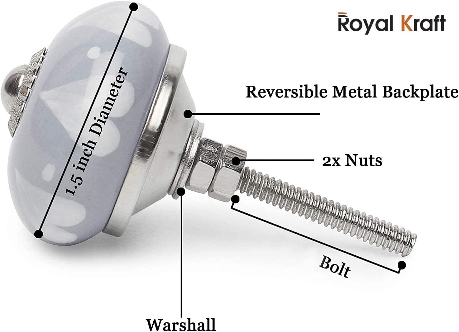 Royal Kraft Vintage Grey Painted Ceramic Pull Knobs for Kitchen Cabinet, Door & Drawer, Wardrobe, Cupboard (10 Designs X 2 Pcs = 20 Knobs) Sknob014_20 image number 3