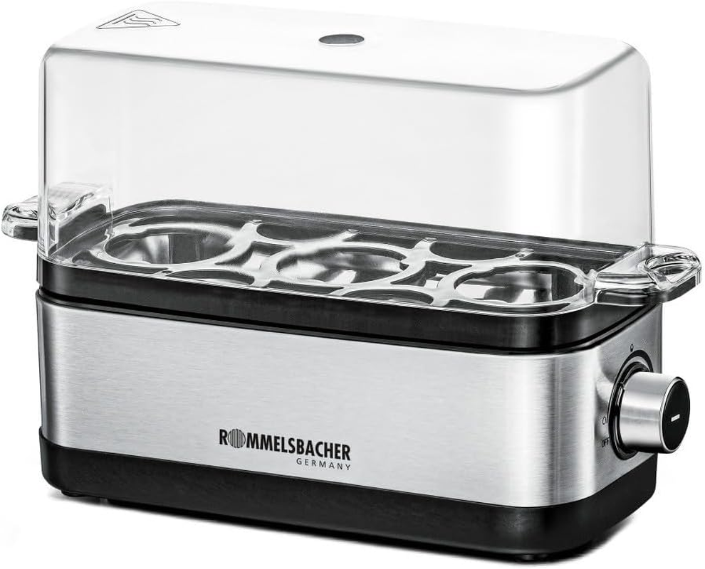 ROMMELSBACHER ER 600 Egg Cooker - for 1-6 Eggs, Adjustable Hardness, Electronic Cooking Time Monitoring, Stainless Steel Heating Bowl, Measuring Cup with Egg Pick, Poaching Insert, Cable Storage, 400 image number 3