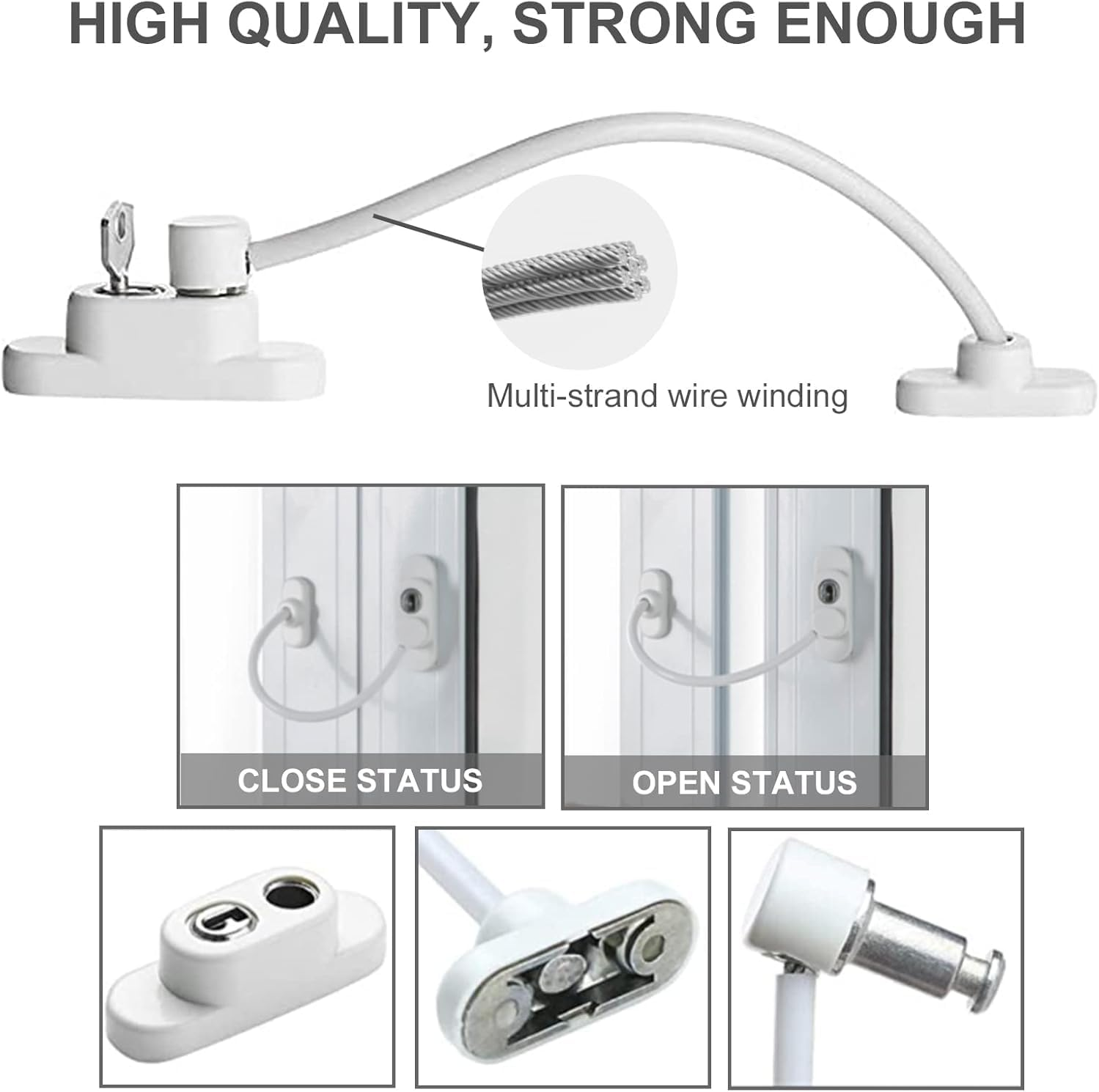 4Pcs Window Door Wire Cable Restrictor Security Locks, Window Safety Locks Wire Cable with Screws and Keys, UPVC Children Window Security Wire Latch Cable Restrictor Lock with Keys