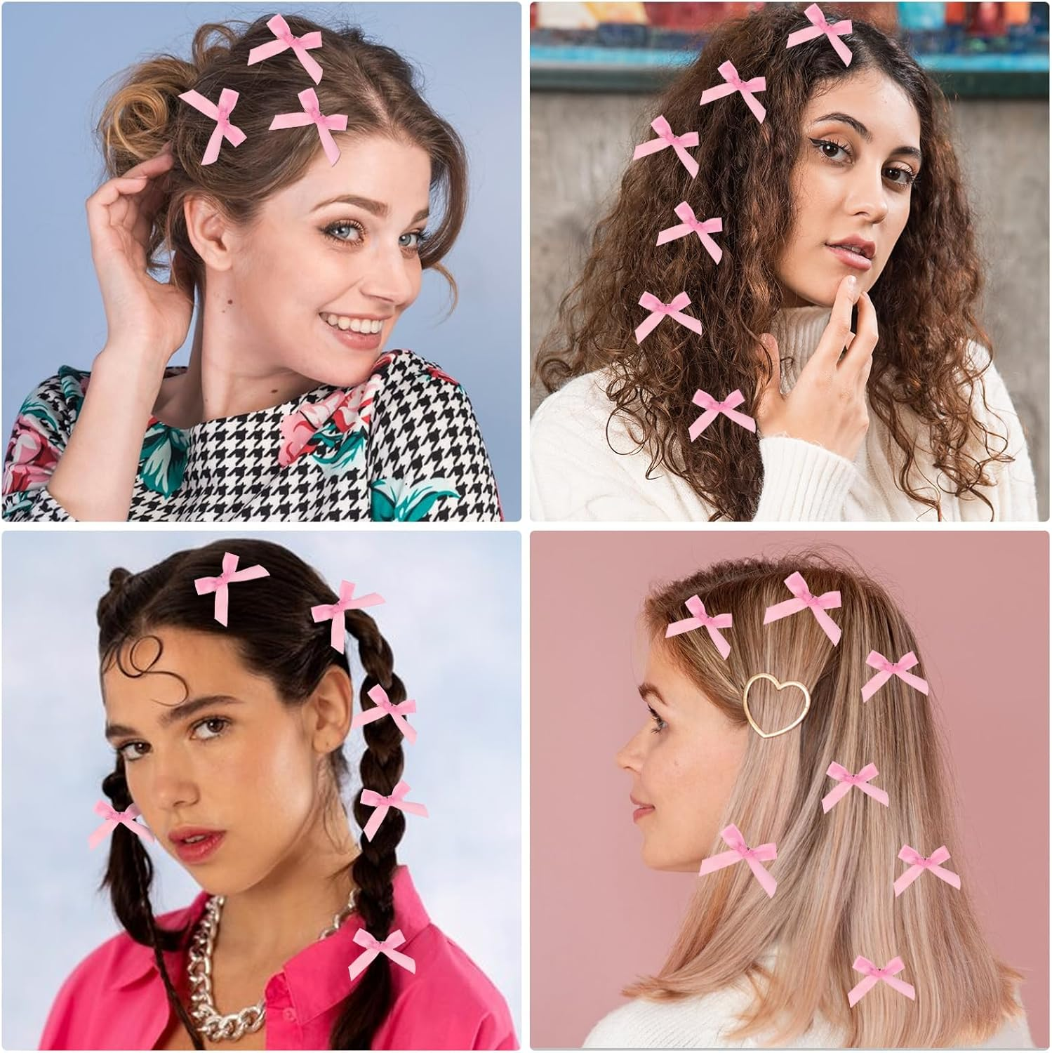 Qianyu 20Pcs Pink Mini Bowknot Ribbon Barrettes Satin Cute Bows Hair Claw Clips DIY Craft Hairpins for Scrapbooking Wedding Christmas Decoration Teens Women Girls' Hair Accessories image number 4