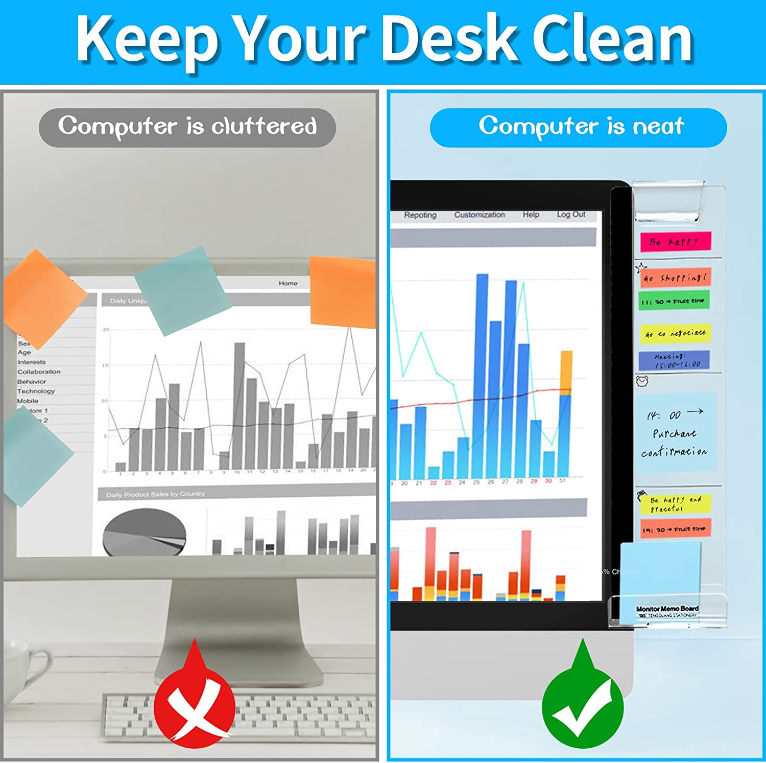 WINKIO Monitor Memo Board, 2-Pack Acrylic Computer Screen Sticky Note Holder with Sticky Notes image number 1