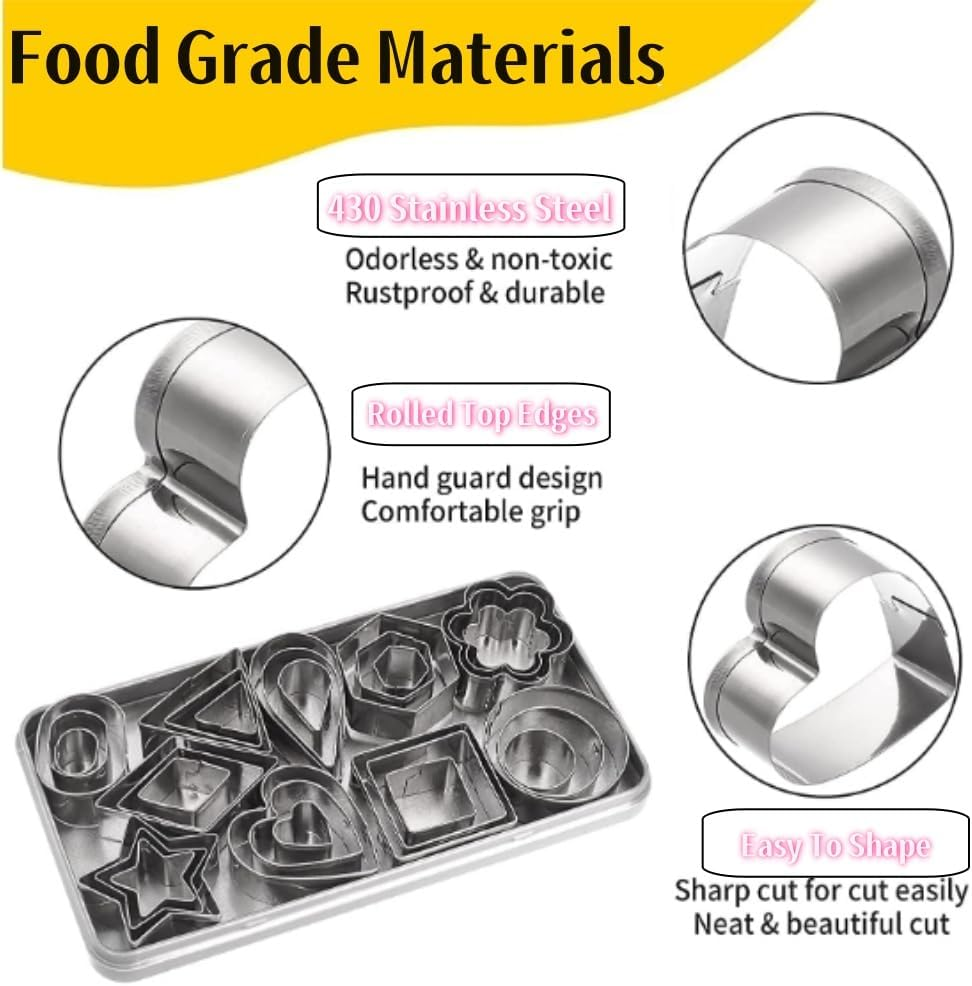 Fabselection Cookie Cutter Shape Set,Mini Sandwich Cutter,Geometric Shapes Metal Scone Cutter with Iron Box,Polymer Clay Cutters for DIY Biscuit Pastry Fondant Sandwich Cake Decorating (30Pcs)