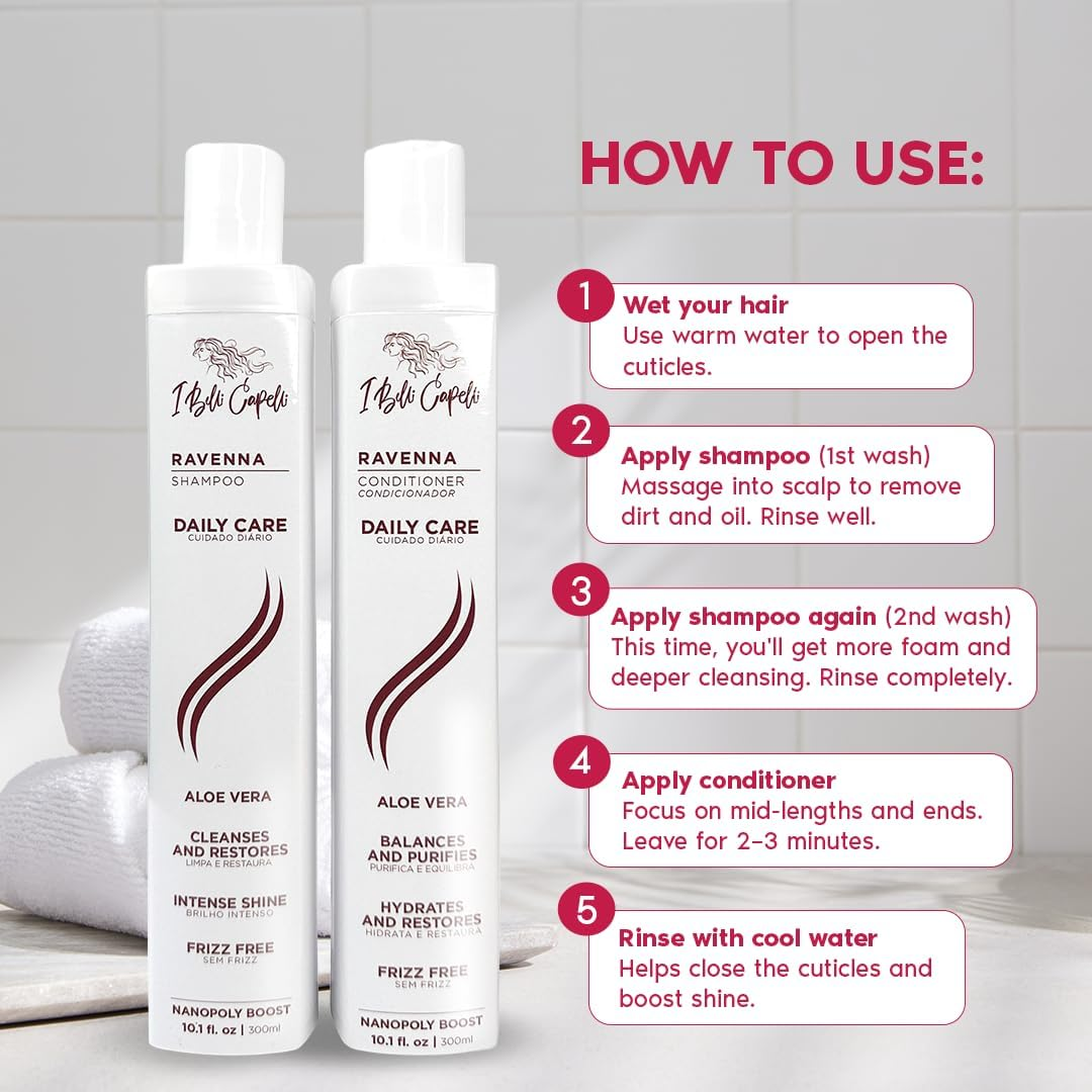 Ravenna Aloe Vera Shampoo & Conditioner Set &ndash; Sulfate & Paraben-Free, Deep Moisture, Breakage Reduction for Dry, Damaged & All Hair Types, 2&times;300Ml (10.1 Fl Oz Each) image number 3