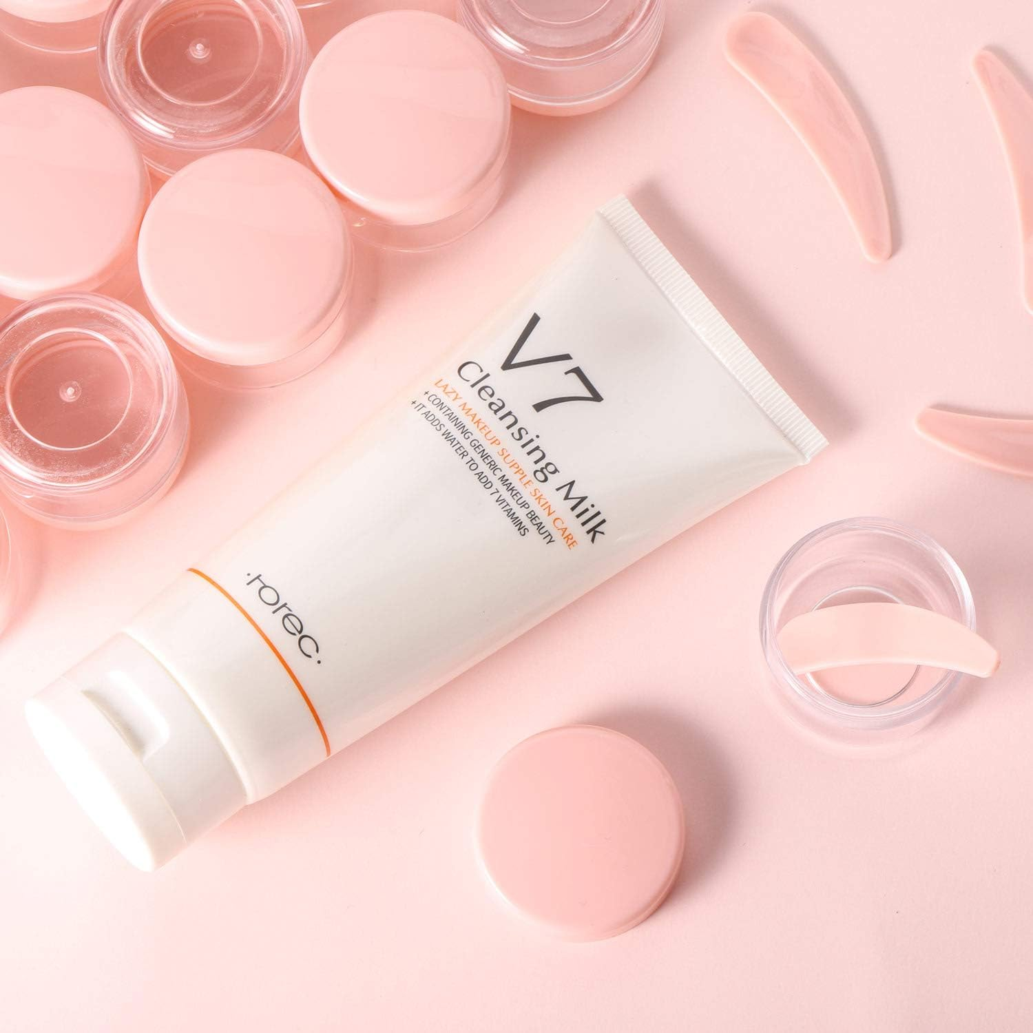 100 Pcs 20G Plastic Sample Cosmetic Containers with Lids and 10 Pcs Mini Makeup Spatula，Refillable Cosmetic Jars Lip Scrub Containers for Skincare - Pink image number 3