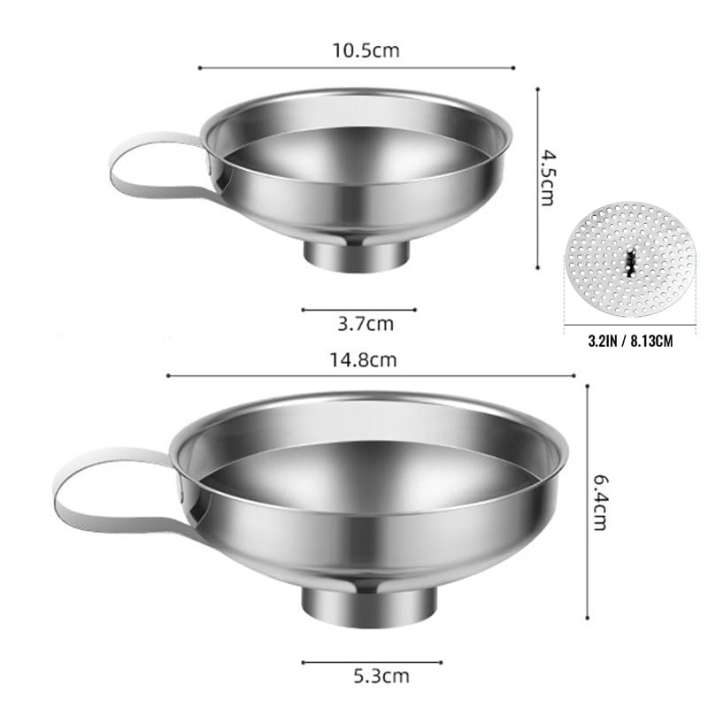 Walquicks 3 Pack Stainless Steel Canning Funnel with Strainer with Handlek, for Wide and Regular Jars - Wide-Mouth Funnels for Kitchen Use, for Transferring Liquid, Fluid, Cooking Oil, Jam, Powder