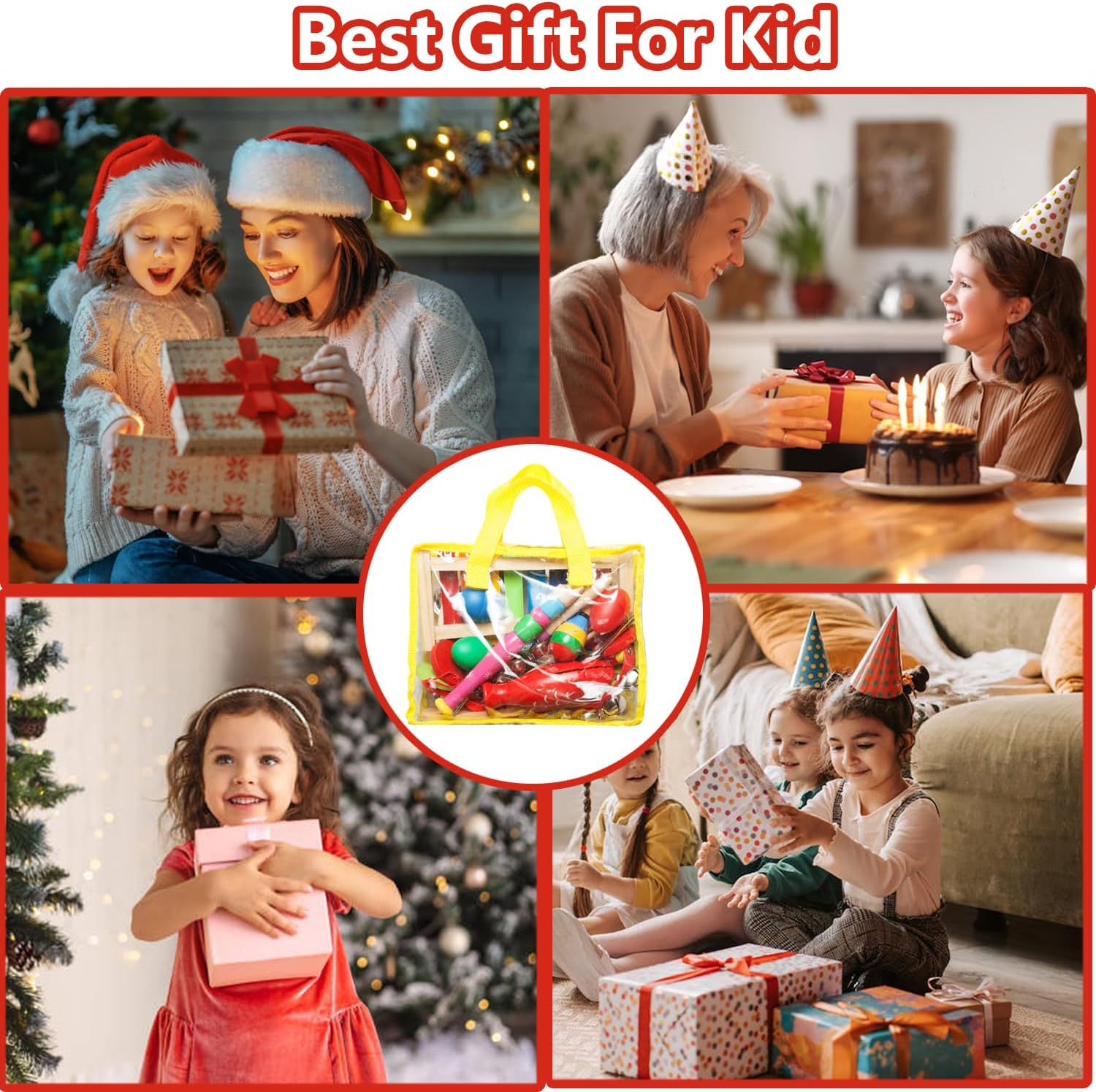 Kids Musical Instruments for Toddlers Wooden Percussion Instruments for Baby Kids Preschool Educational Musical Toy Set Early Learning Rhythm Instruments for Toys Girls Boys Gift with Storage Backpack image number 6