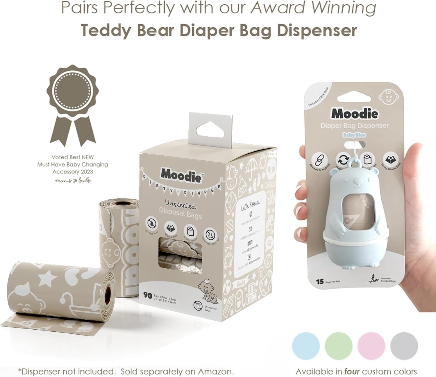 Disposable Diaper Bags (90 BAGS in TOTAL) | UNSCENTED Dirty Diaper Baggies Disposable (6 Refill Rolls 9 X 13In) | Leak Proof Baby Poop Bags on the Go | Baby Waste Bags | Diaper Travel Bags Refill image number 3