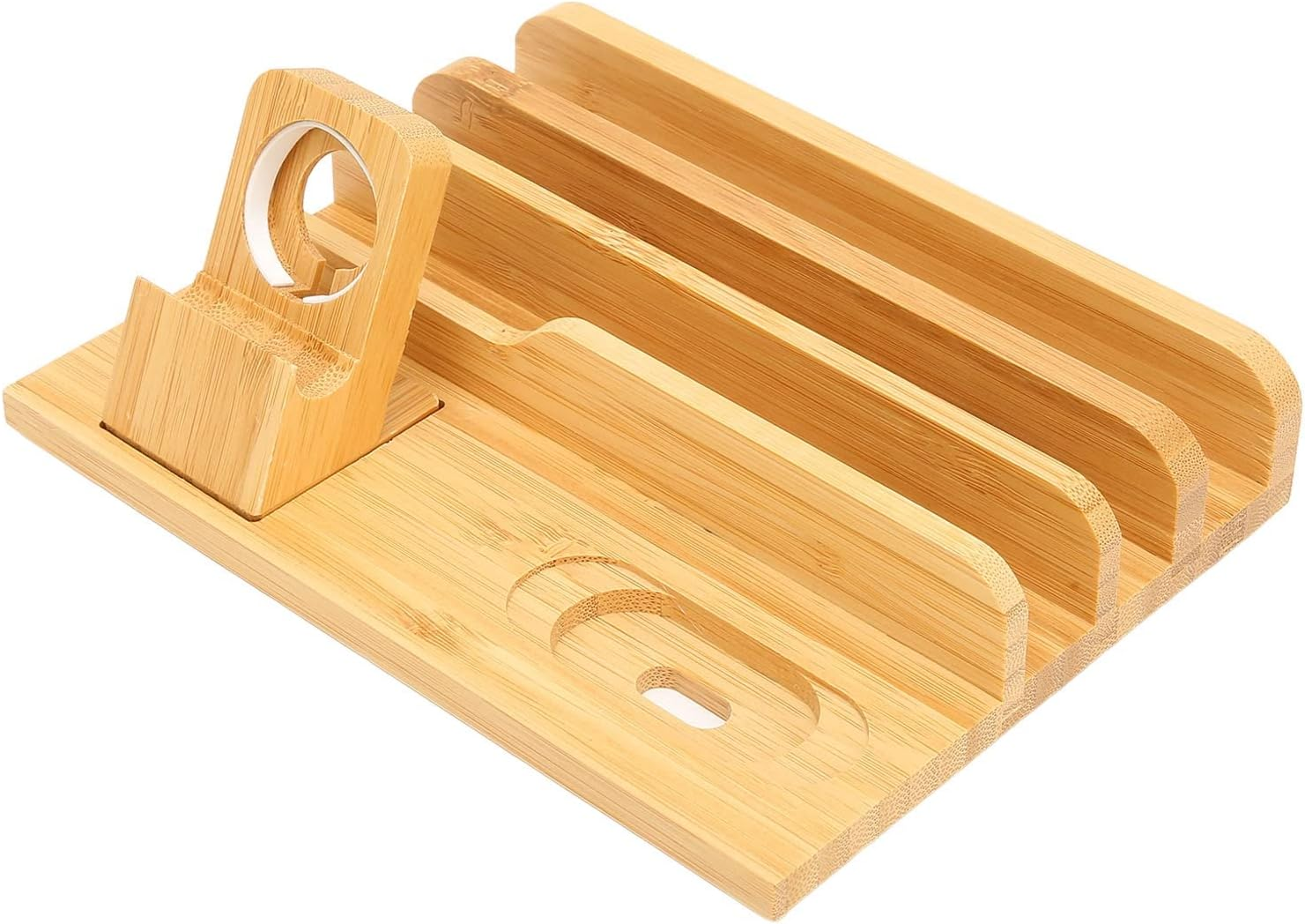 TOPINCN Bamboo Multi Device Charging Station Efficient Organizer for Phone Tablet Watch, Keep Neat and Organized for Home Office Dorm, Bamboo Material image number 2