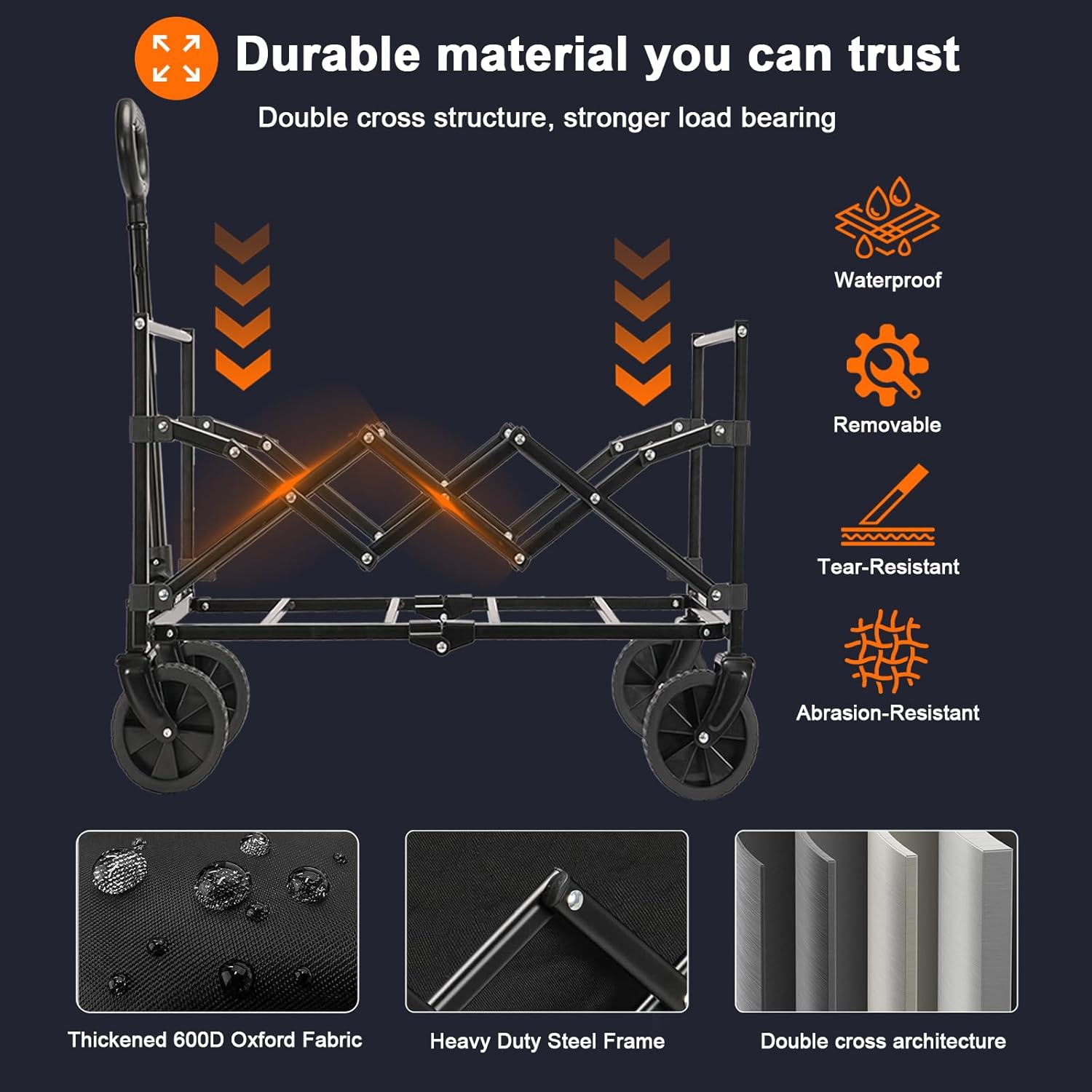 Collapsible Wagon Cart Foldable with 350Lbs Weight Capacity, Lightweight Utility Shopping Cart with Wheels, Folding Grocery Wagon Cart Portable for Beach Garden Sports and Camping, Black image number 1