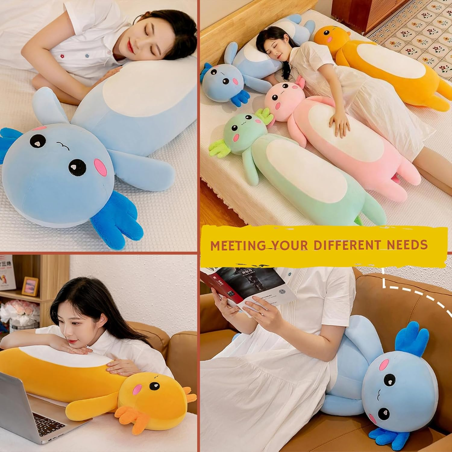 Somao Long Axolotl Plush Pillow, Cute Axolotl Stuffed Animal Body Plush Soft Plushies Doll Toy for Girls Boys(100Cm/39.3Inch,Blue) image number 5