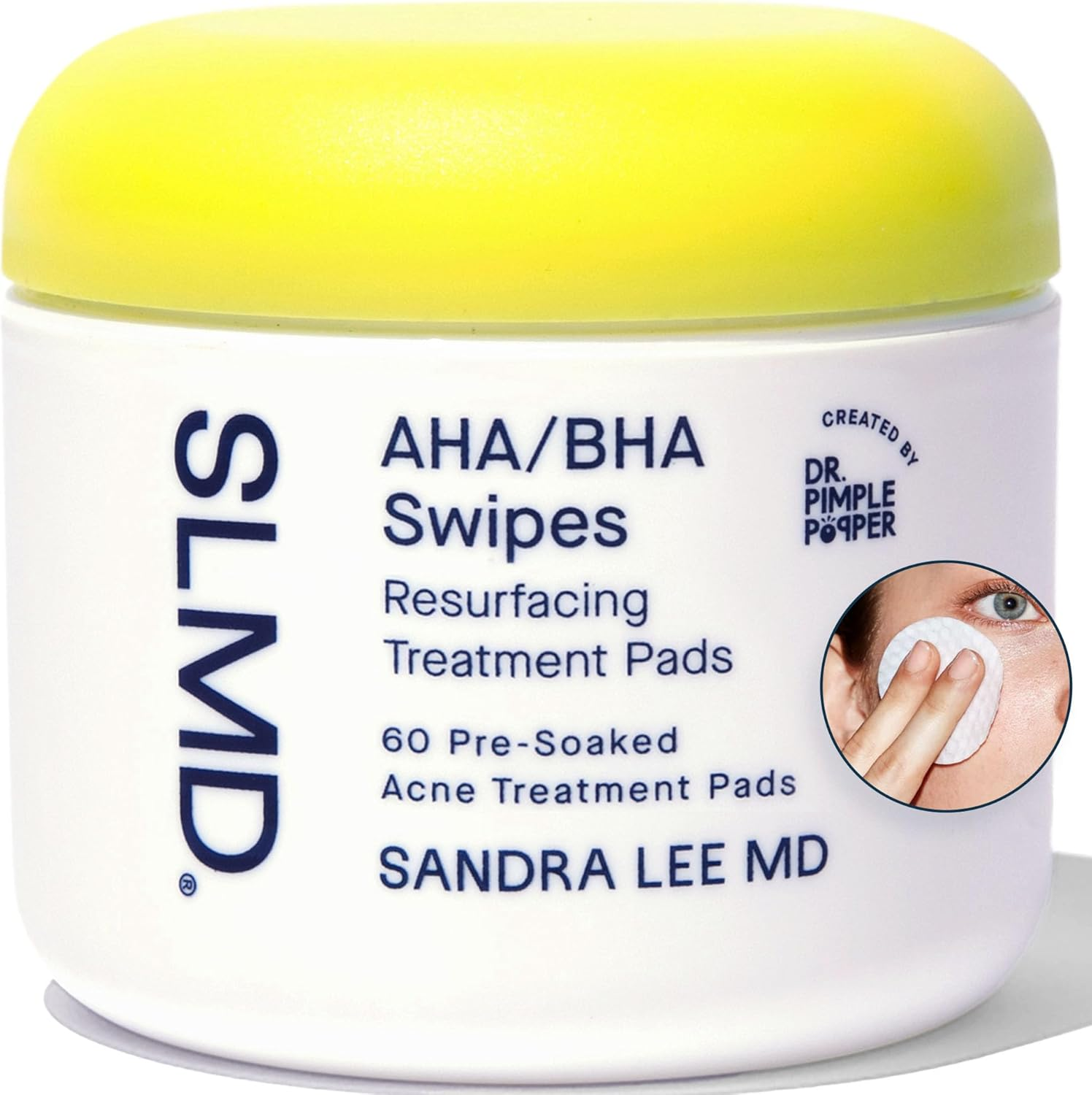SLMD by Dr. Pimple Popper - AHA BHA Toner Pads Swipes, Salicylic Acid, Glycolic Acid & Lactic Acid - Daily Resurfacing Pads for Face & Body - Facial Exfoliating Resurface, Treat, and Prevent Acne image number 3