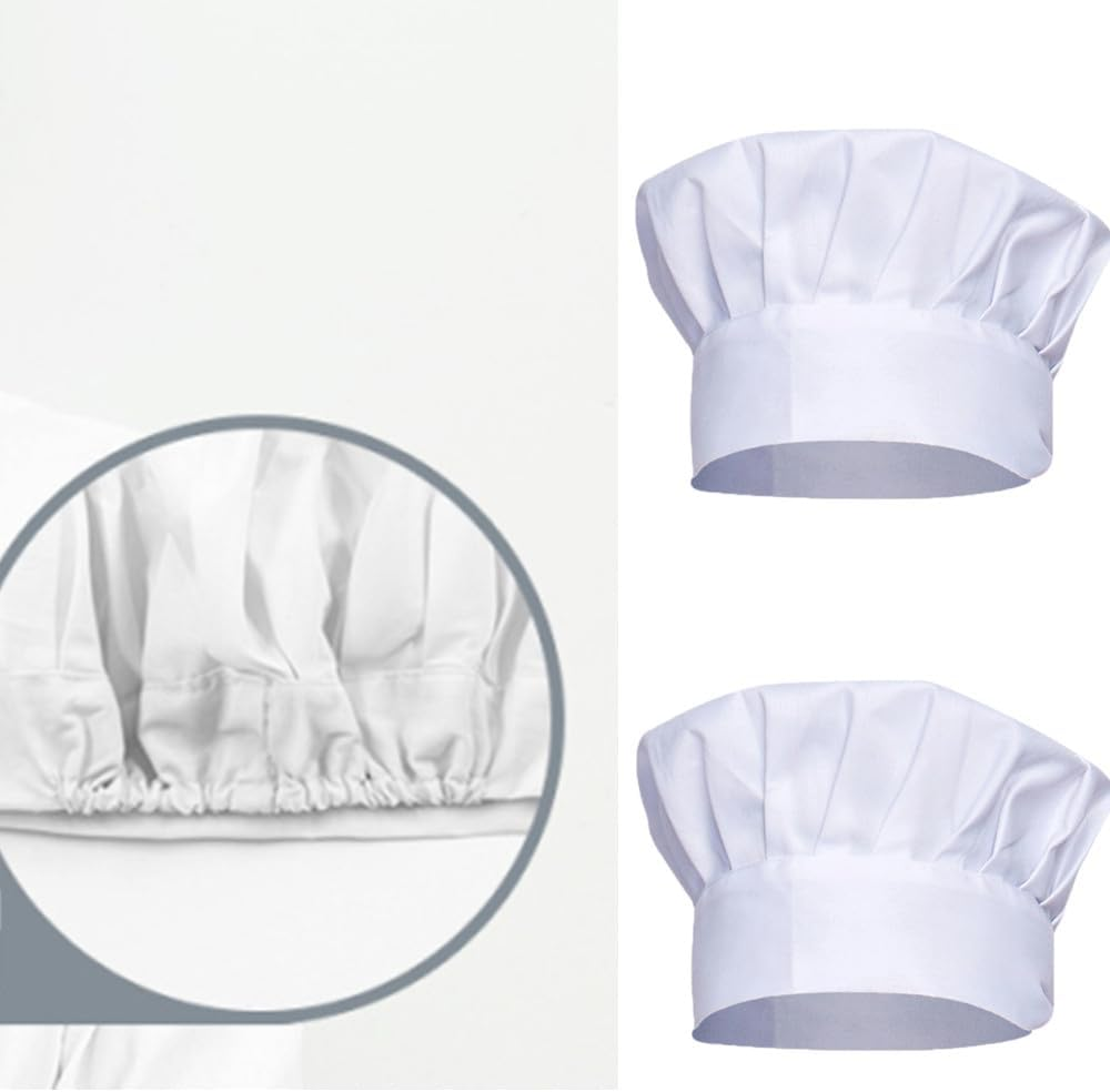Naisfei Chef Hat, 4 PCS White Chef Toques Caps, Adjustable Elastic Cotton Cooking Cap,Reusable Cooking Chef Cap for Home, Kitchen,Restaurant, Baking and Party Favors(22X 29Cm) image number 1