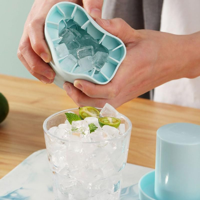 AIMALL Silicone Ice Cream Mold Ice Box Food Grade Silicone Ice Cream Maker, Household Ice Bucket with Easy Release, Available in Yellow, Blue, and Grey, 3.35"X3.54"X3.15" - Blue image number 2