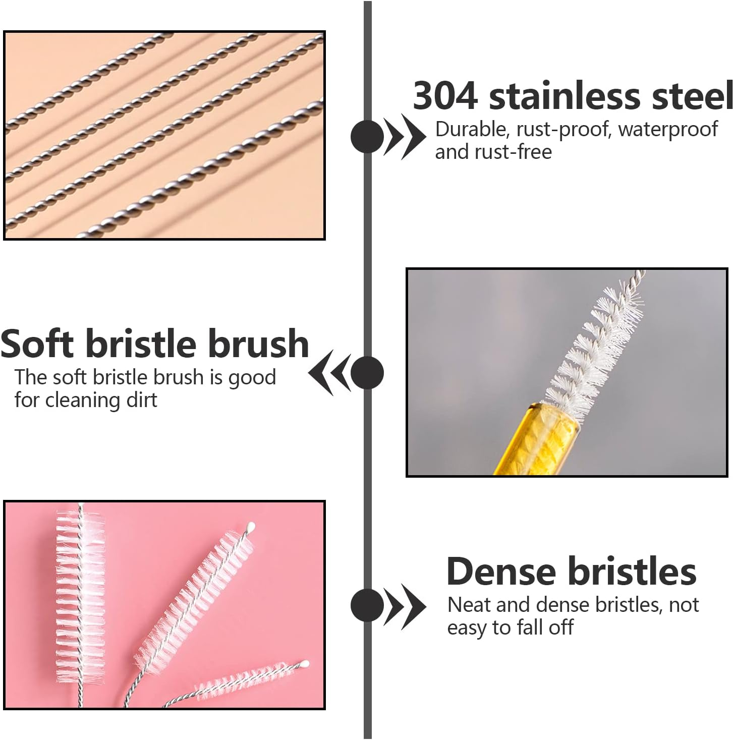 TORMEN 6Pcs Straw Cleaner Brush, Bendable Brush Nylon Bristles Stainless Steel Handle Be Used to Clean Pipe, Narrow Tube, Coffee Pot, and Other Hard to Access Corners(Length: 240" 200" 175" image number 5