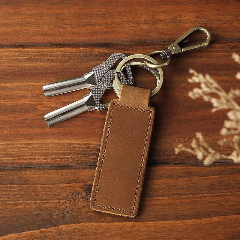 Universal Key Fob Keychain Genuine Leather Car Keychain Leather Key Chain Holder Heavy Duty Handmade Key Chains with Anti-Lost Ring for Men Women image number 6
