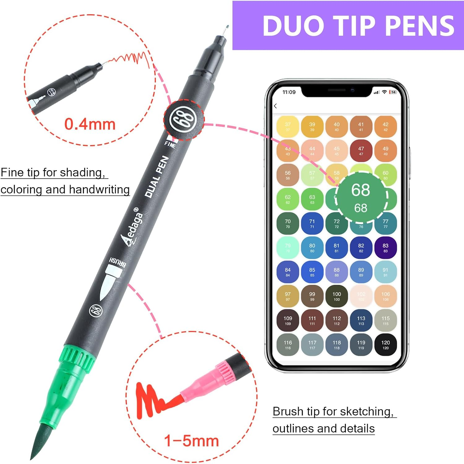 80 Colors Numbered Dual Tip Brush Pens with Free App, Colored Markers for Adults and Kids, No Bleeding Markers Set for Coloring Book, Art Supplier Fine Tip Marker Pens, Bullet Journaling - 120 Colors image number 3