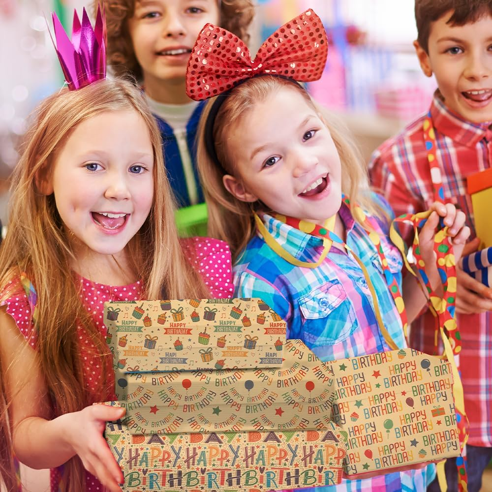 Rugwioyu Happy Birthday Paper 12 Sheets 20X27In Folded Flat Gift Wrapping Paper 4 Style Sports & Birthday Themed Gift Wrapping Supplies image number 3