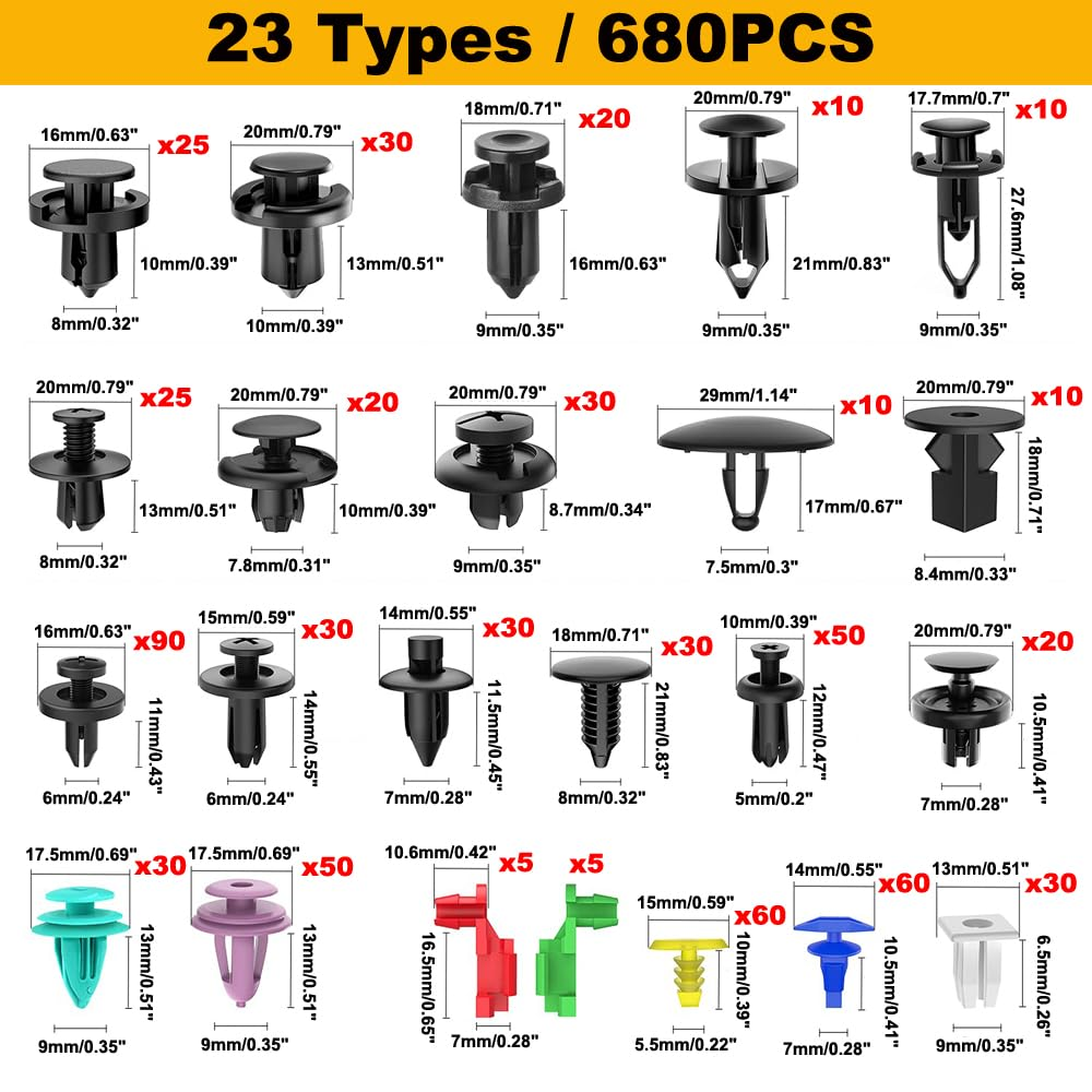 FOUNDCOOL 725PCS-23 Types Universal Car Retainer Clips Door Trim Panel Molding Clips Push Pins Bumper Fender Rivets Fasteners Removal Tools for Ford Toyota Honda Nissan Etc image number 2