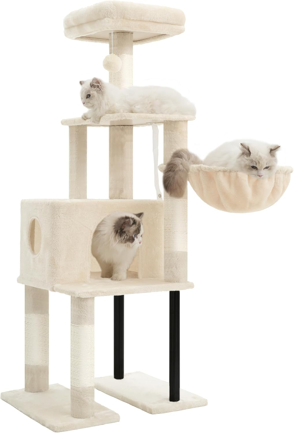 Heybly Cat Tree, 125Cm Cat Tower for Indoor Cats, Spacious Cat House Condo with Hidden Space，Sturdy Steel Tube，Soft Plush Top Perch，Cozy Hammock and Sisal Scratching Posts, Muchroom HCT200SMU