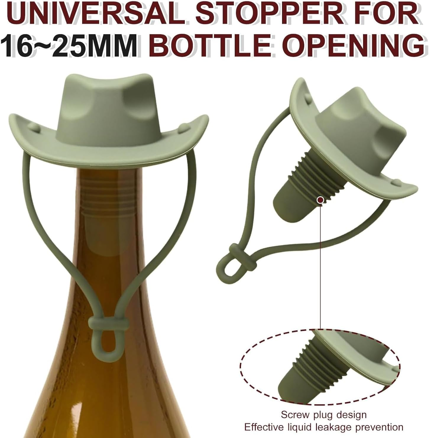 Xinghonyac 4 Pcs Silicone Wine Stoppers, Cowboy Hat Wine Stopper, Reusable Sparkling & Champagne Corks, Sealed Beverages Beer Bottle Caps, Keeps Wine Fresh image number 6