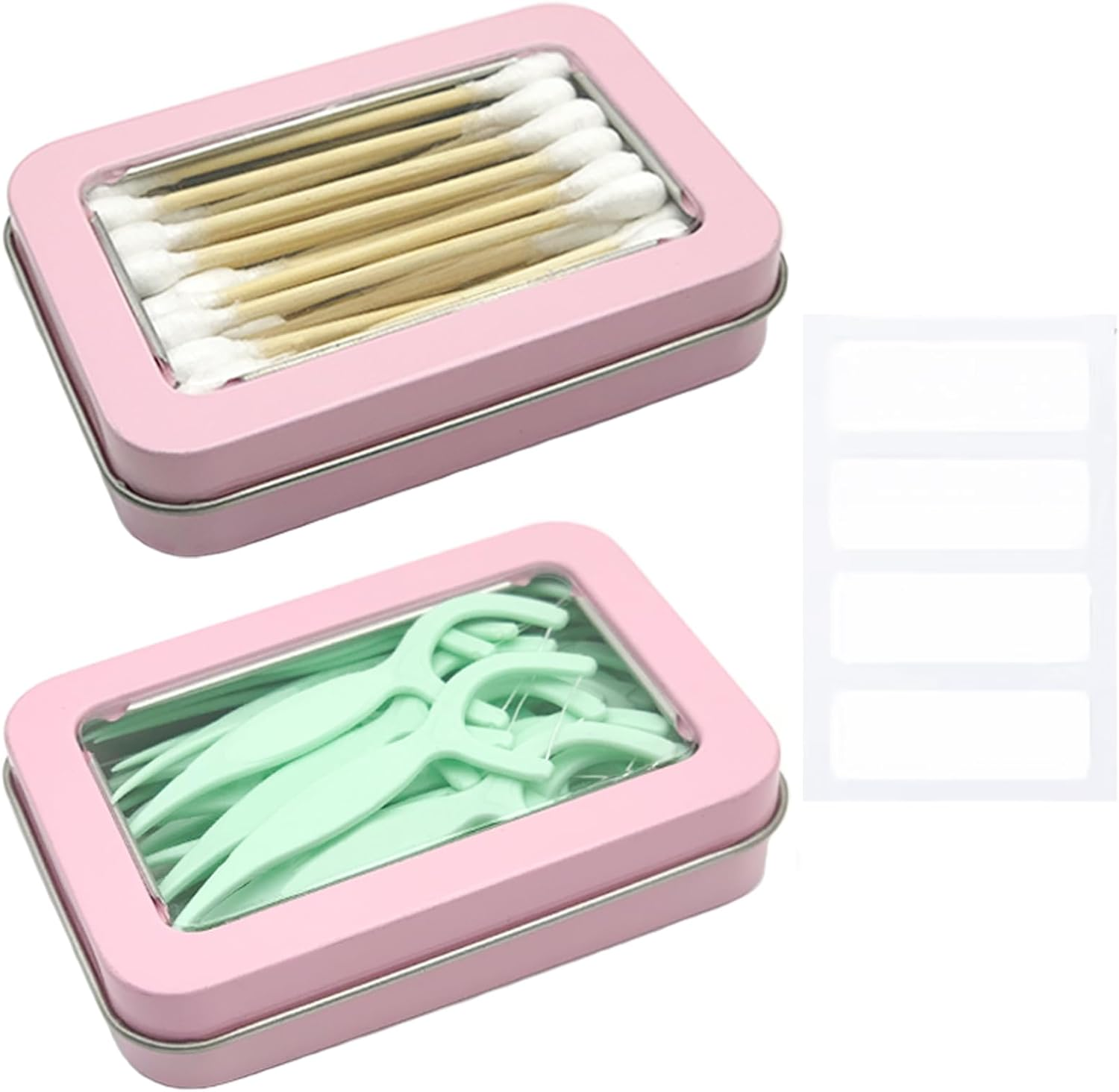 Cotton Swab Holder for Travel, 2 Pcs Portable Small Dental Floss Holder Empty Metal Cotton Ball Holder, Travel Floss Picks Case with Dustproof Lid for Cotton Swabs Hair Ties Floss, Pink image number 4