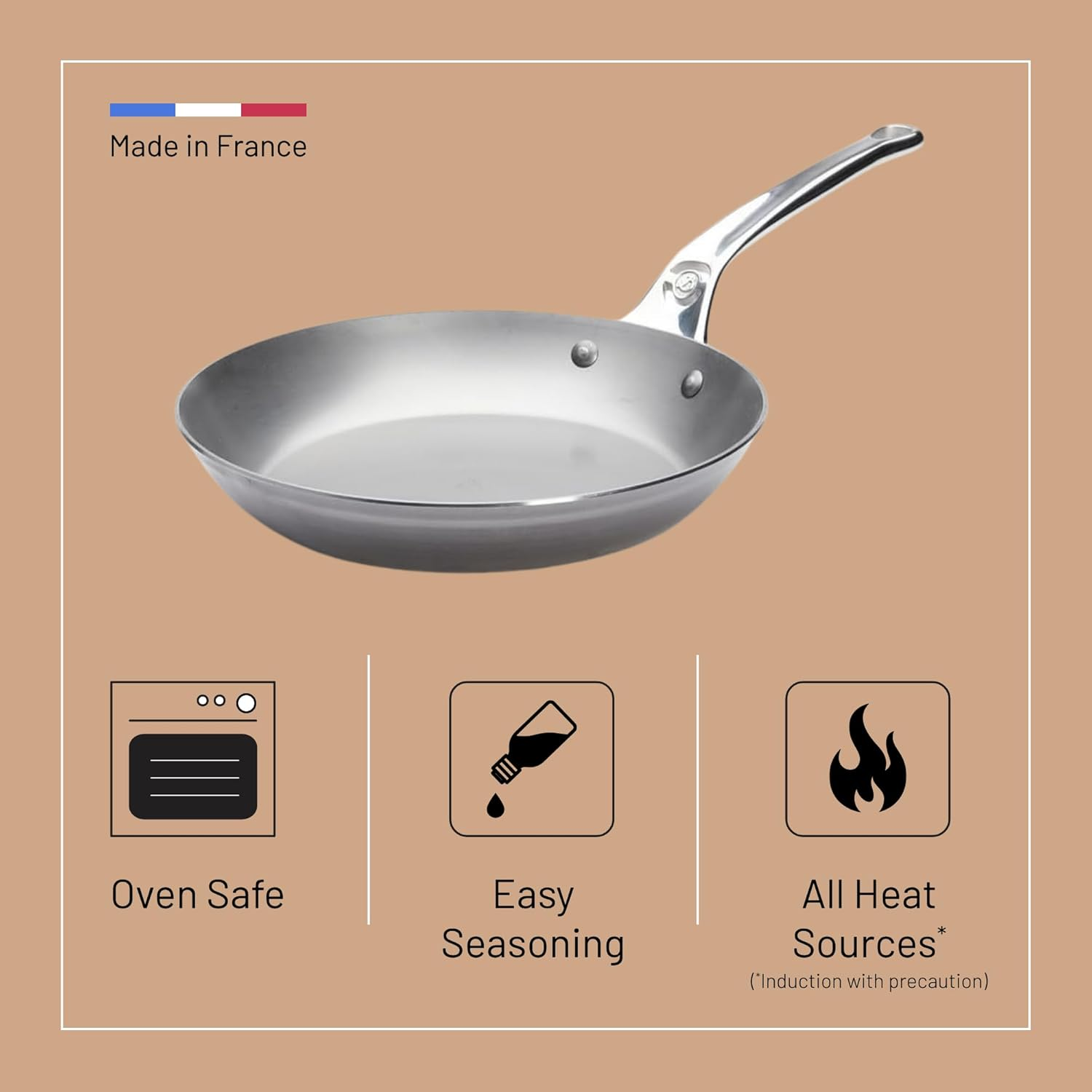 De Buyer Mineral B Pro Carbon Steel Fry Pan - 11&rdquo; Diameter, 8.3&rdquo; Cooking Surface - Ideal for Searing, Sauteing & Reheating - PFAS, PFOA & PFOS Free - Made in France image number 6