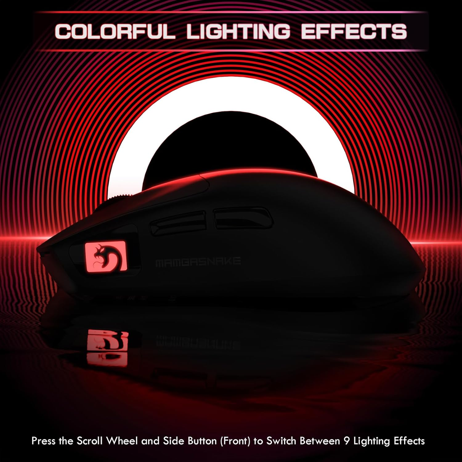 MAMBASNAKE M4 Ultra-Light Wireless Gaming Mouse, 53G, PAW3311 Sensor, 24000DPI, Tri-Mode Bluetooth/2.4G/Wired, RGB Lighting, 400Mah Battery, 20M Clicks (Black) image number 5