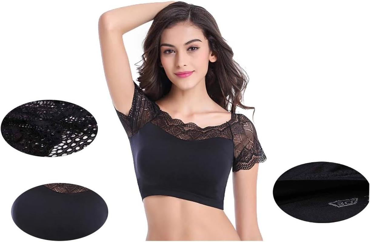 Fyluoke Lace Sports Bra Stretch Silk Yoga Tank Crop Tops for Women No Rims 2 Pack image number 3