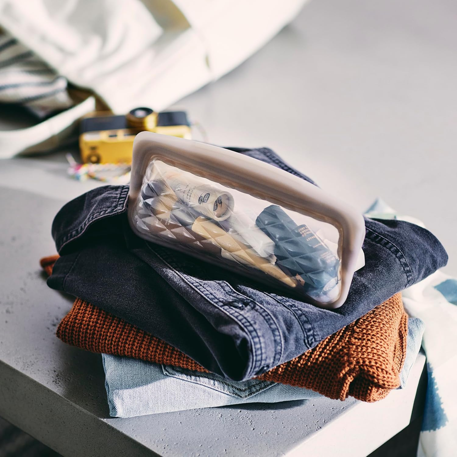 Stasher Premium Silicone Reusable Makeup Bags 3-Pack, Taupe, Beauty & Travel Toiletry Bag, Storage Bag Organizer, Dishwasher & Heat Safe, TSA Friendly, BPA Free, Leak-Free, Eco Friendly image number 4