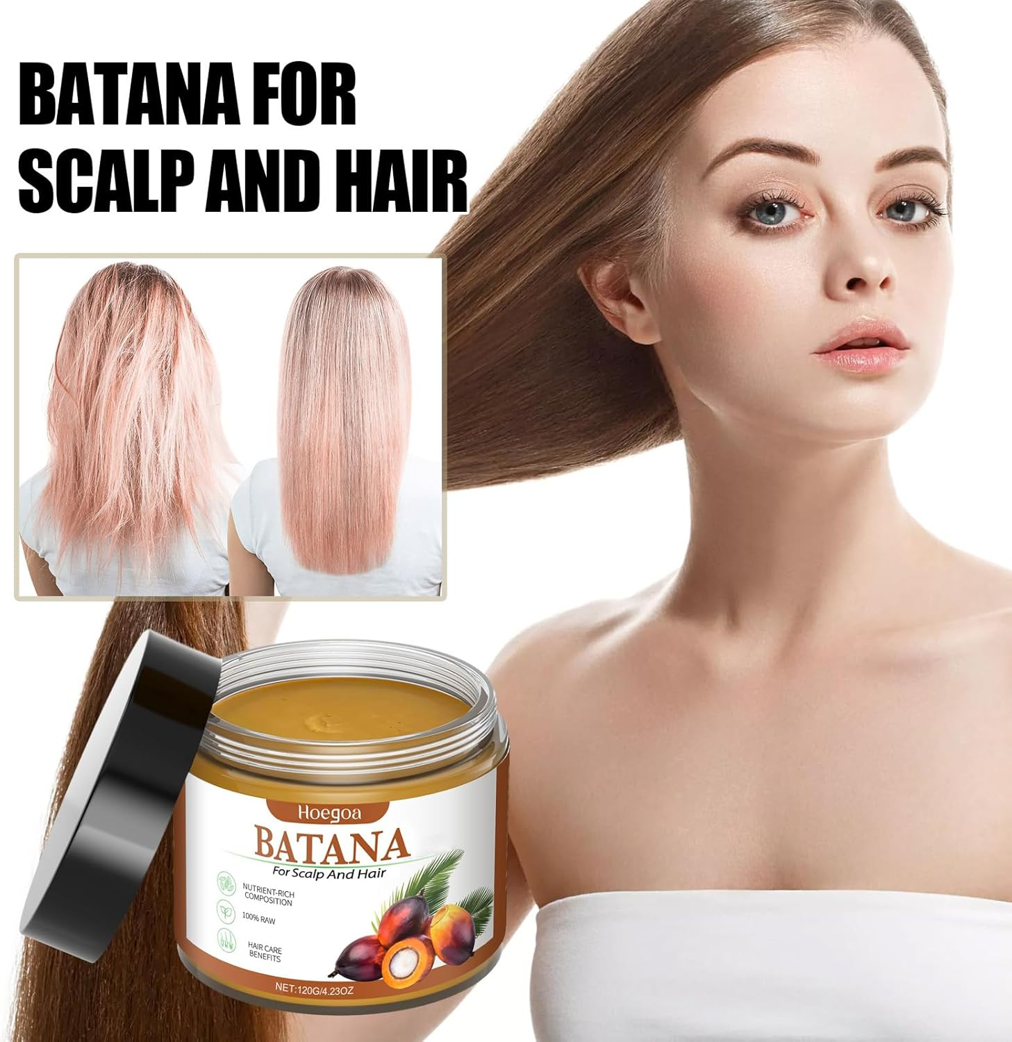 Batana Hair Oil for Dry Ends & Scalp Care - Nutrient-Rich Formula with Jojoba & Rosemary Oils, TGA Certified Frizz-Free Shine Enhancer (120G, 100% Raw, No Sulfates) image number 2
