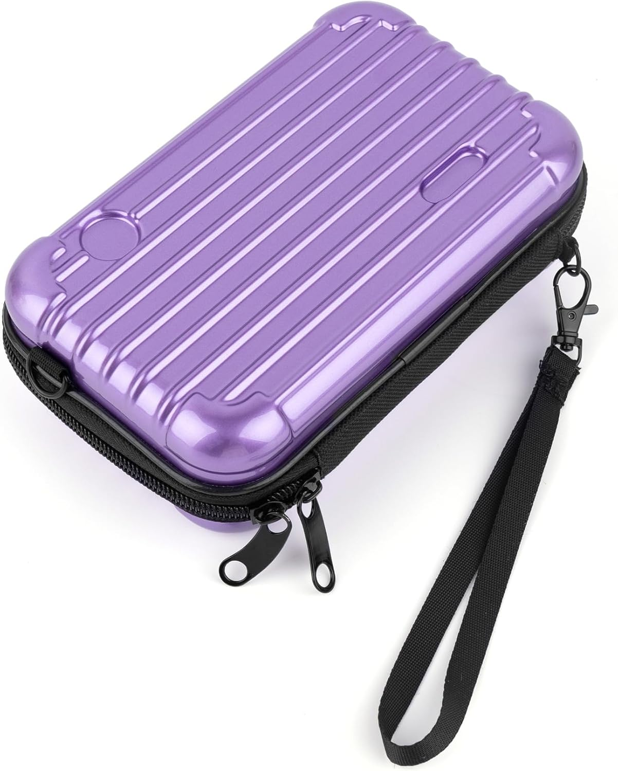 Framendino, Purple Hard Shell Cosmetics Case Carrying Bag for Toiletry Mini Cross Body with Detachable Grip Rope and Shoulder Strap Women