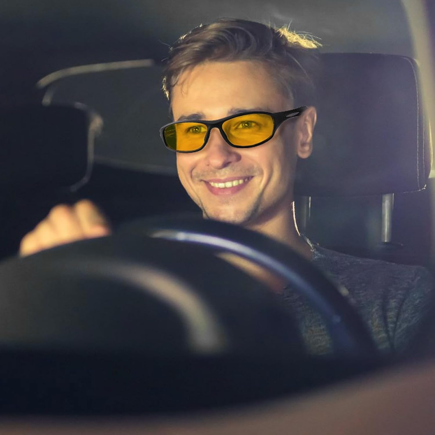 FIONOFY Night Driving Glasses for Men Women anti Glare HD Polarized Yellow Tinted Night Vision Glasses for Driving image number 3