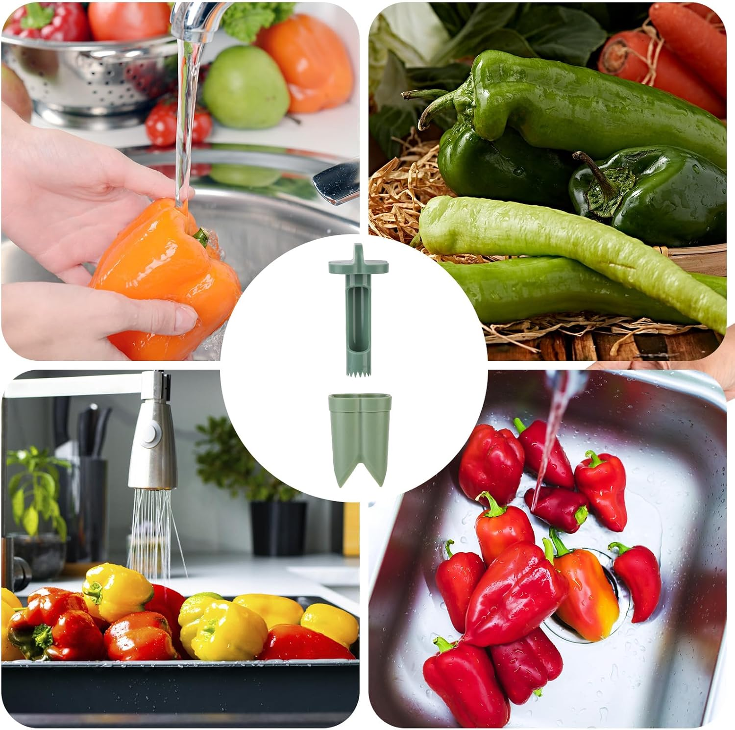 2Pcs Pepper Corer, 4.45X2.2X2.2In/11.3X5.6X5.6Cm ABS Material Pepper Deseeder 2 In1 Fruit Corer Cutter Kitchen Essential for Kitchen Home Family Camping(Green) image number 1
